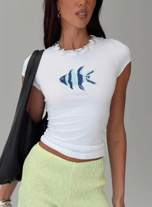 Rising Sun Beaded Top White Denim combination Sports Apparel