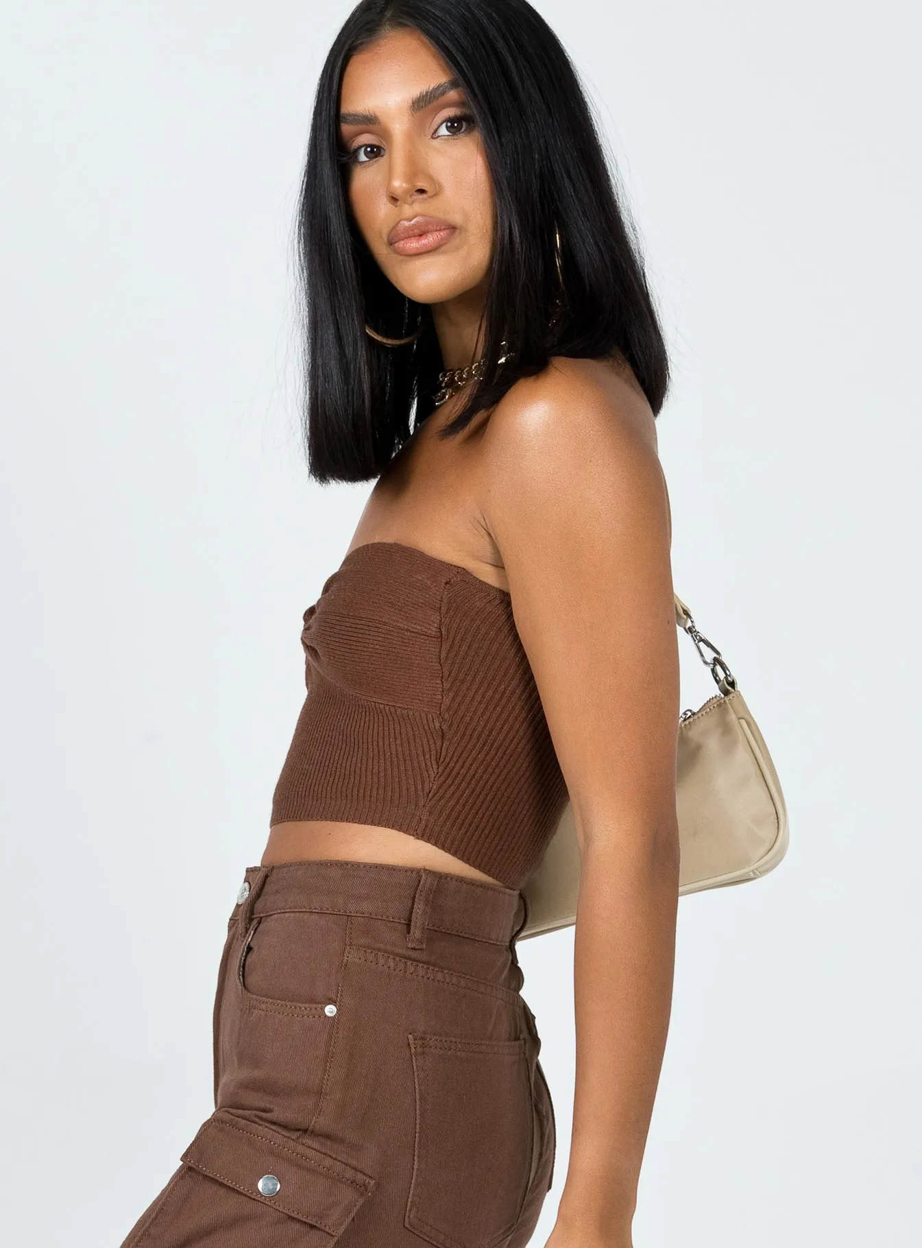 Kallista Top Brown Elegant Cardigan