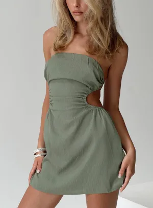 Tailor Mini Dress Sage Rounded Neckline