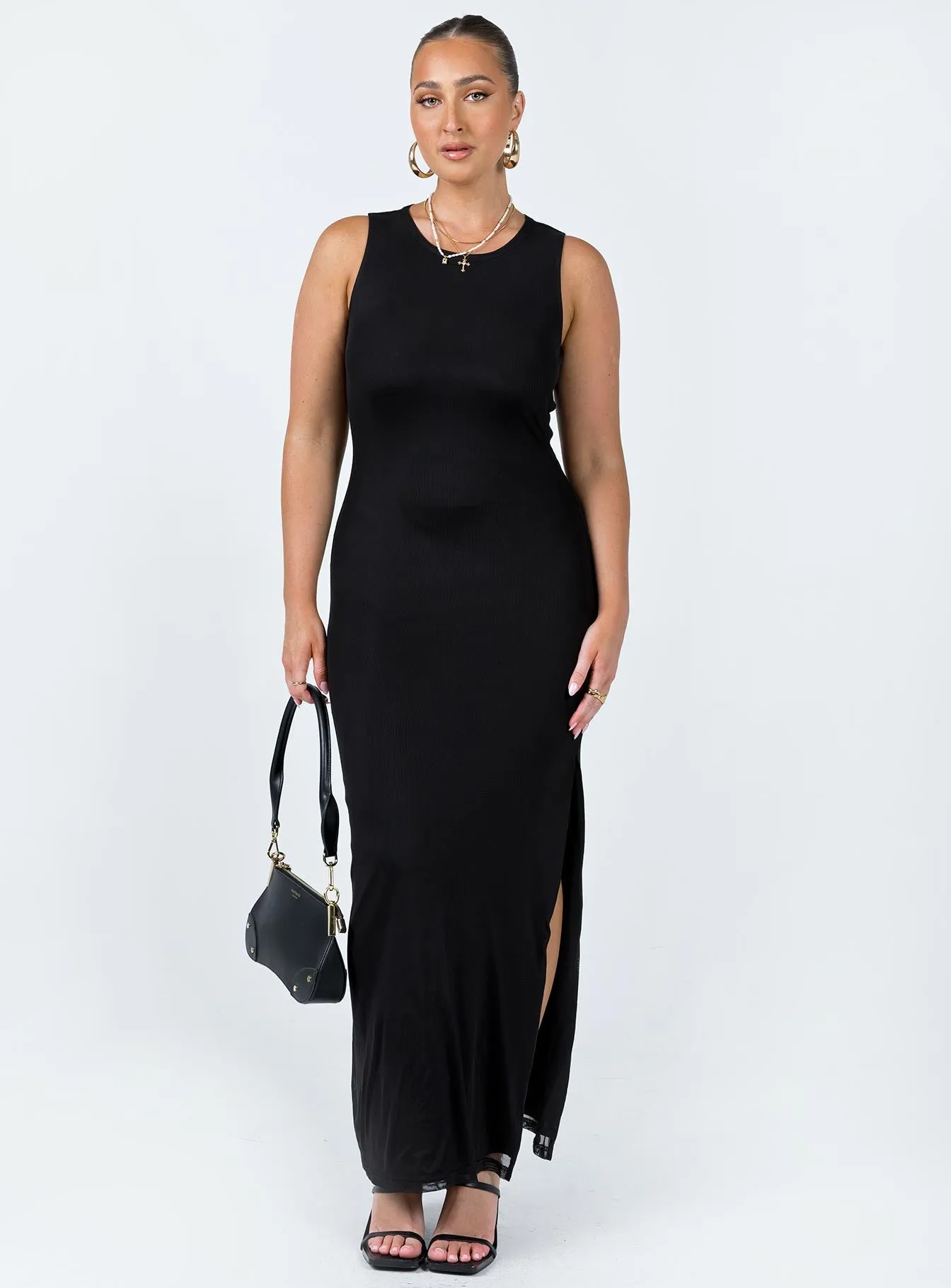 Village Glow Brenly Mesh Maxi Dress Black
