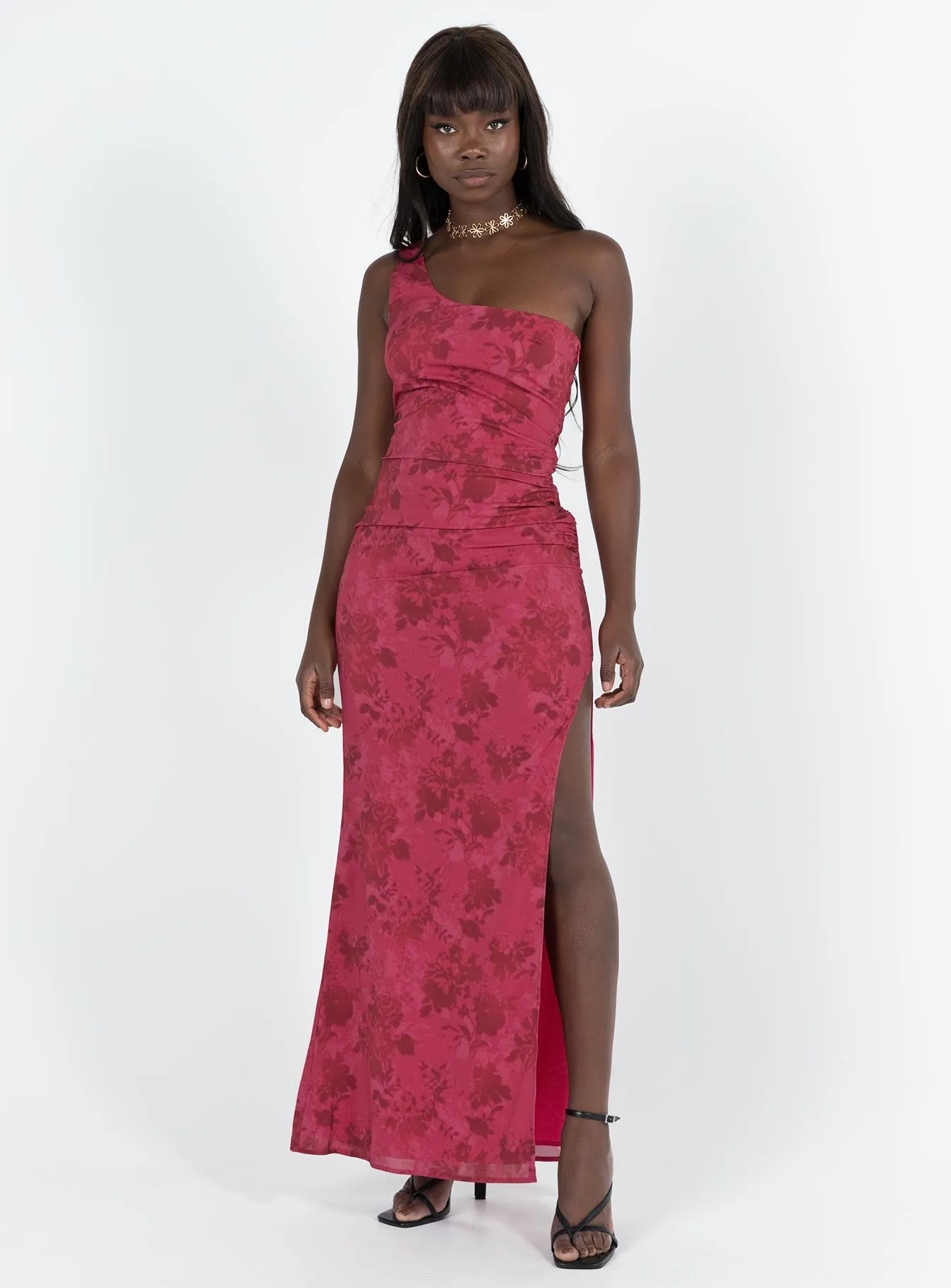 Chika One Shoulder Maxi Dress Red Window Glow