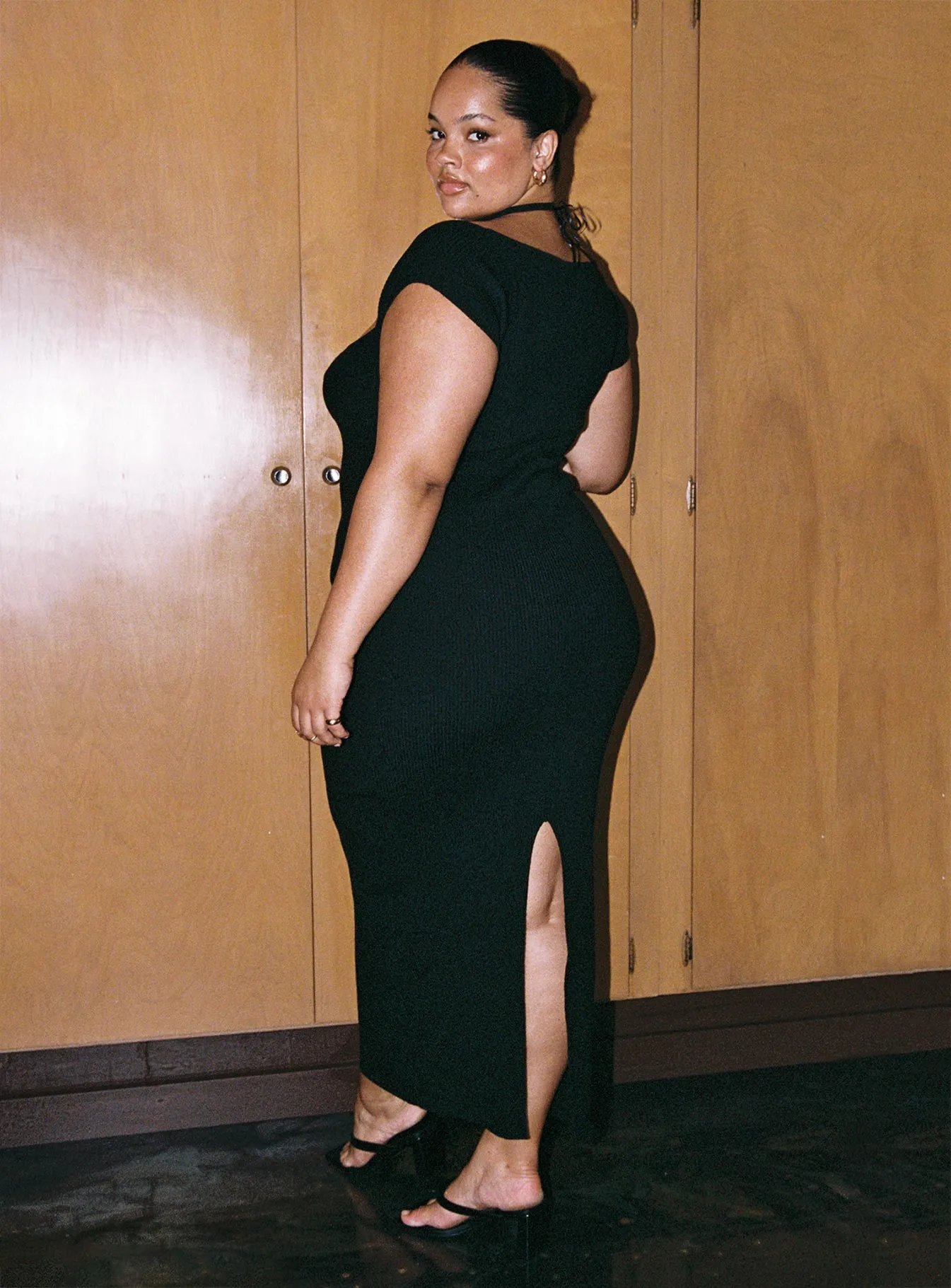Puff Sleeve Wool Glow Larissa Maxi Dress Black Curve