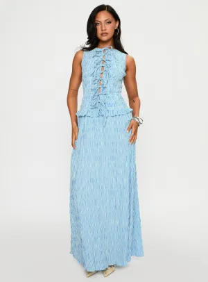 Songbird Shirred Maxi Dress Blue feminine grace Lawn Wedding