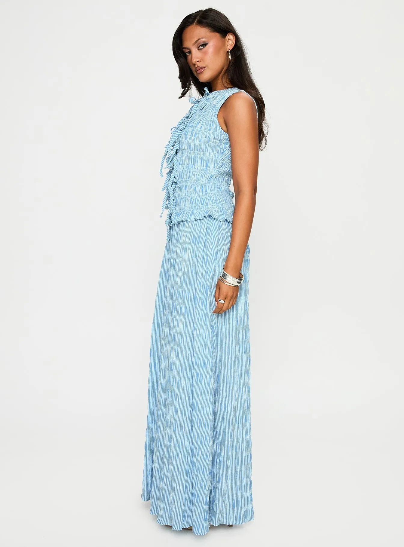 Songbird Shirred Maxi Dress Blue Clear Day
