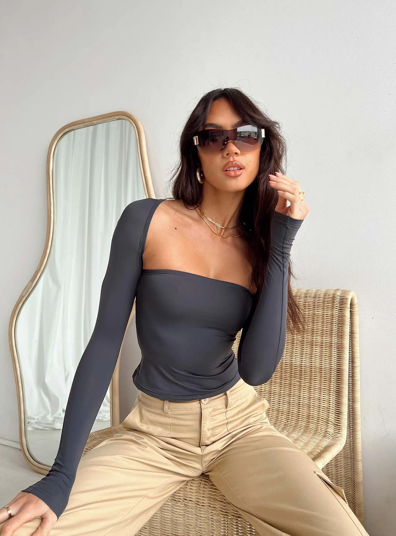 Moran Two Piece Bolero Top Slate Knit Fabric Technology Friction Resistant Shoulder