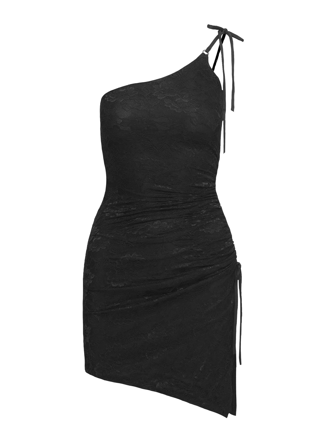 Spindrift One Shoulder Lace Mini Dress Black Fresh Edge Day-to-evening versatile mini