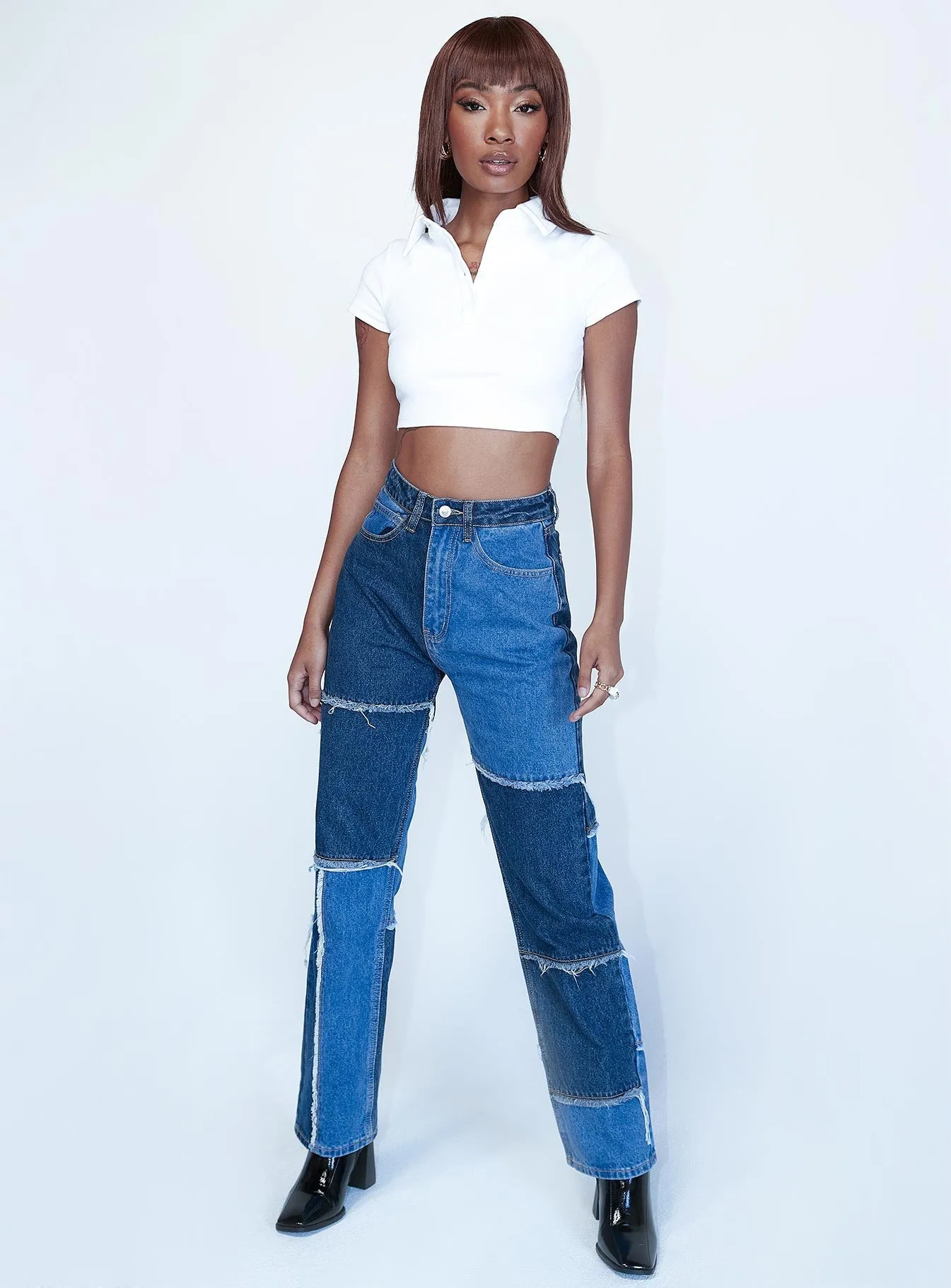 Skarlet Patchwork Denim Jeans Breathable Brunch Outfit Picnic Style Textured