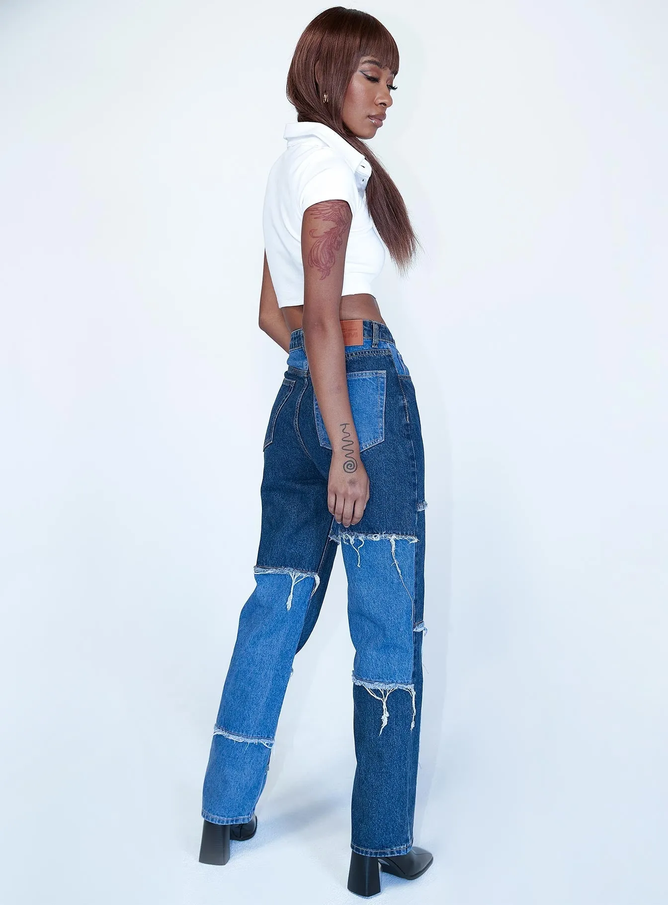 Skarlet Patchwork Denim Jeans Everyday Outdoor Enthusiast Vibrant Parent Style Family Style