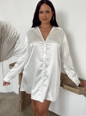 Club Warm Layer Free 90210 Satin Shirt Mini Dress White Curve