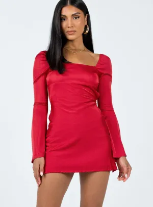 Shine Bold Comfortable party wear Beresford Long Sleeve Mini Dress Red