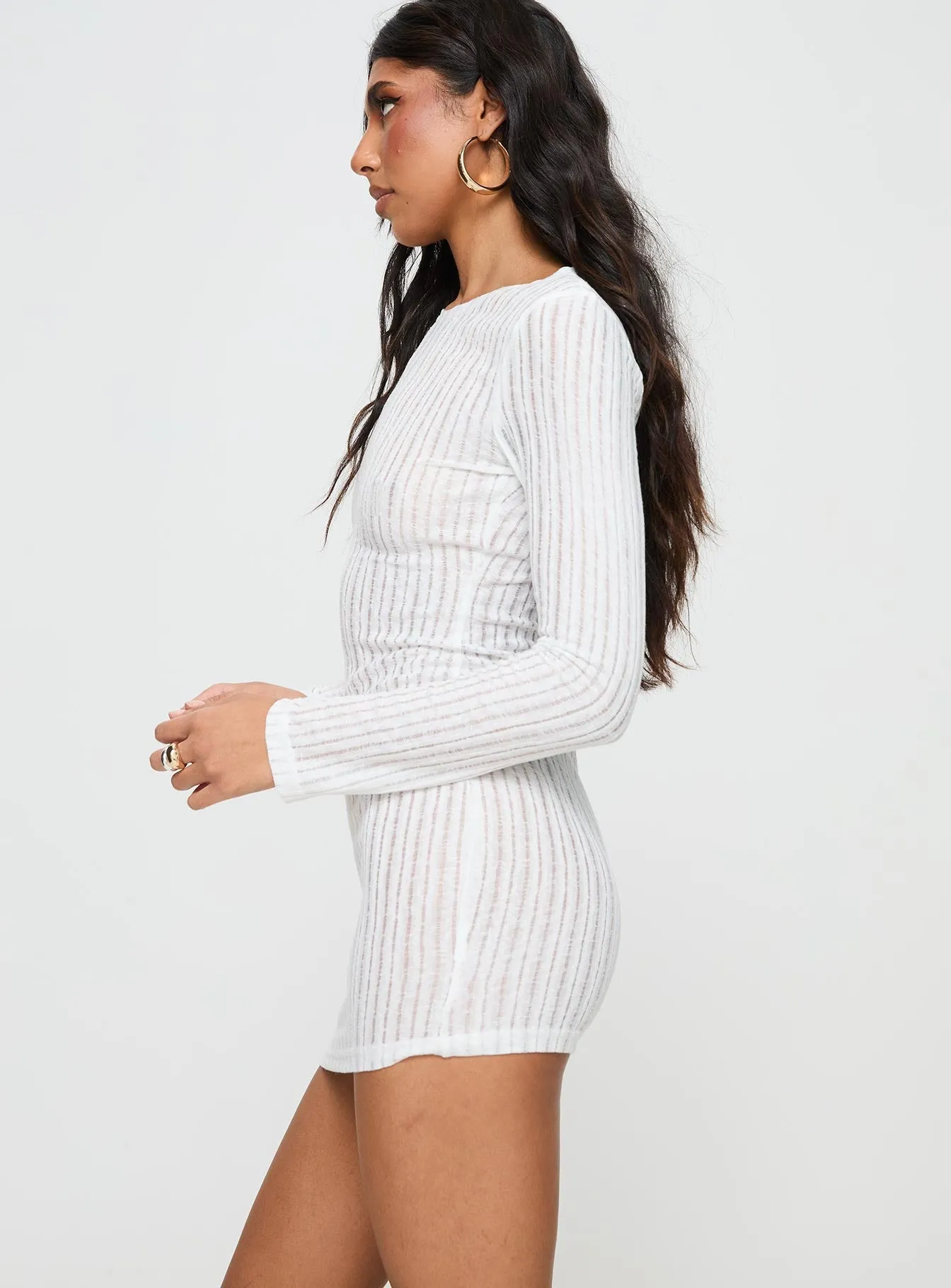 Lansen Long Sleeve Mini Dress White Cozy Fashion Wear