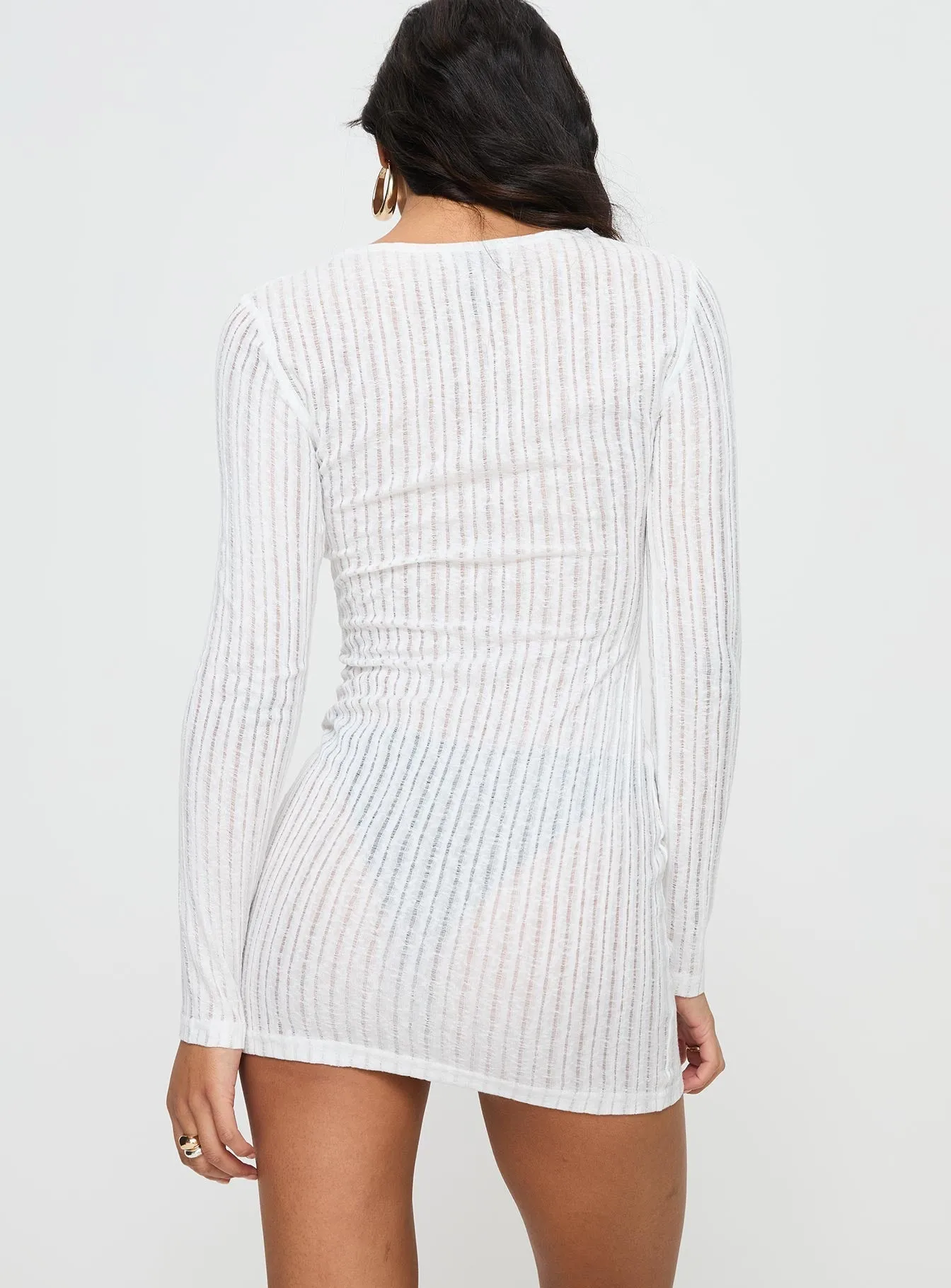 Flash Beat Light Touch Lansen Long Sleeve Mini Dress White