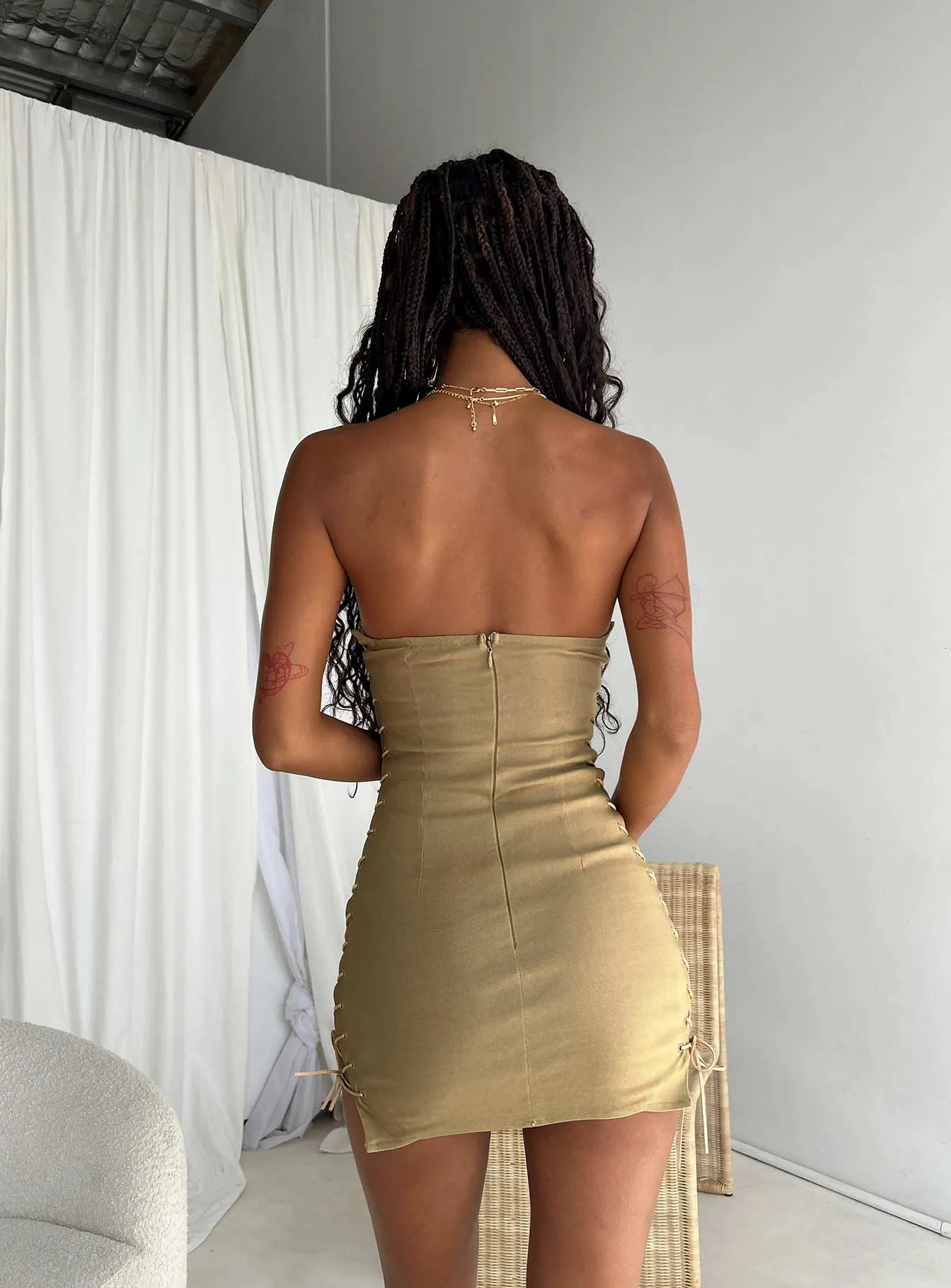 Pop Soft Motel Sanvi Mini Dress Tan