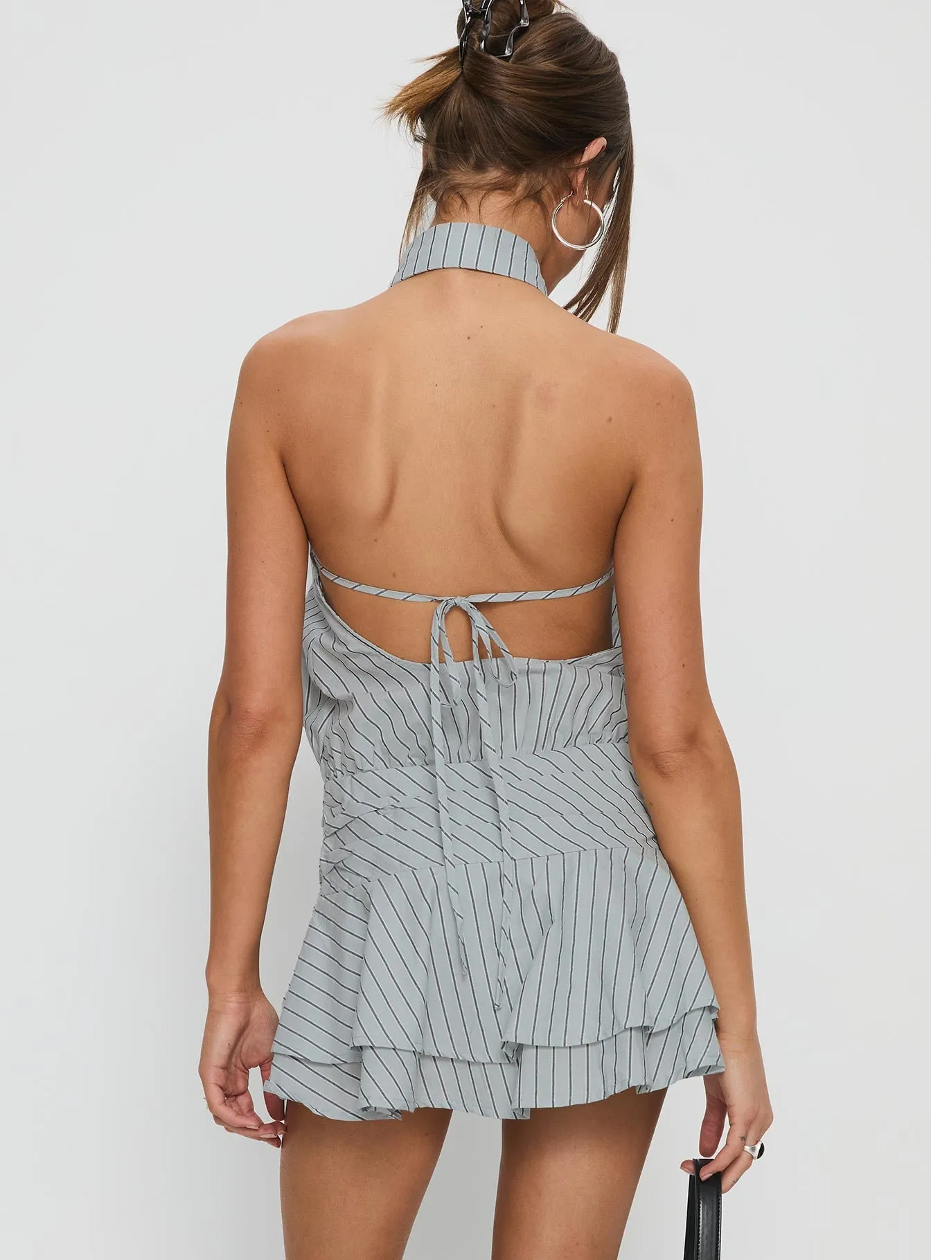 Soreia Halter Tiered Mini Dress Blue Stripe Glow Queen Trendy Mood