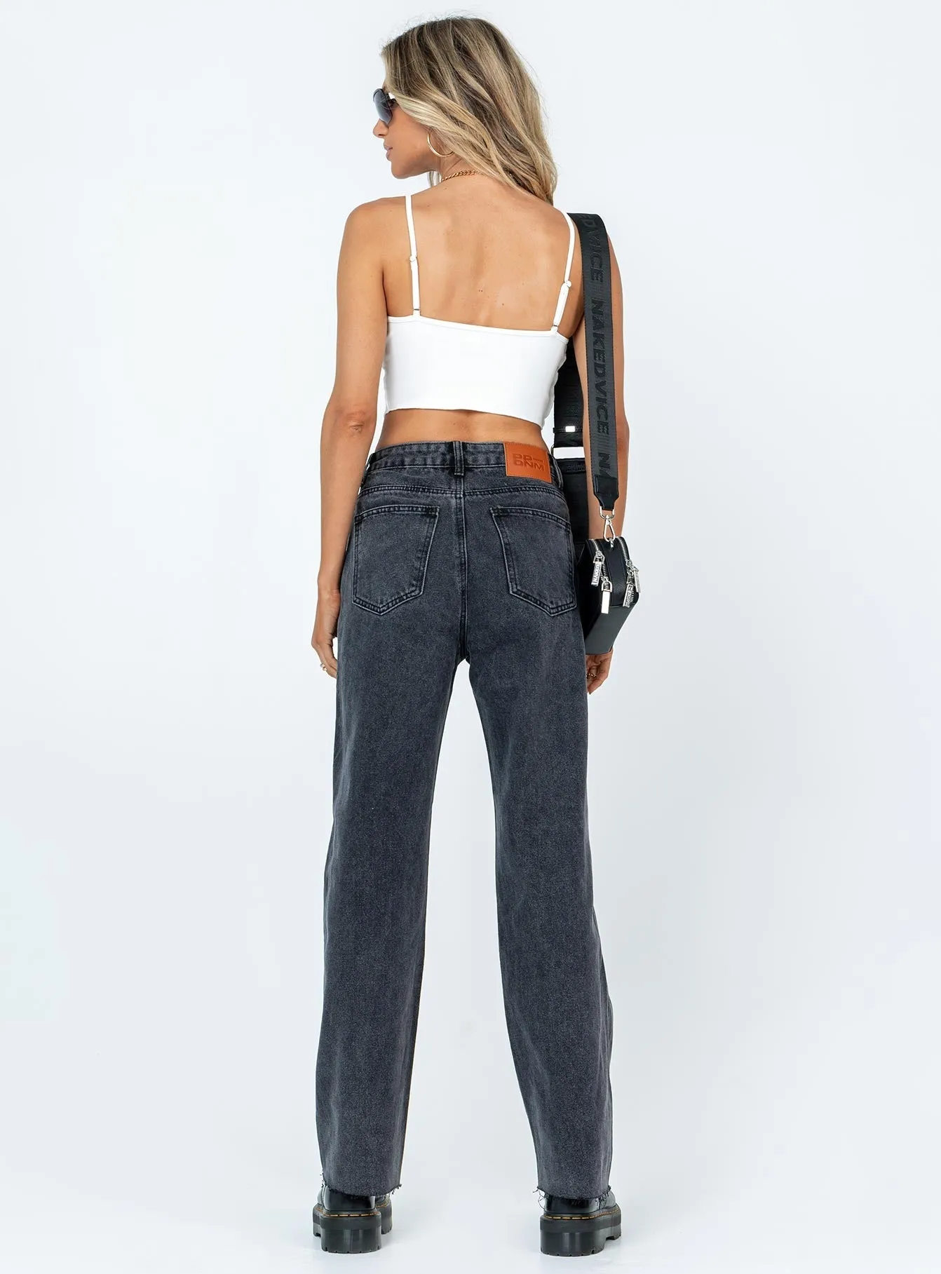 Everyday Classic Wear Comfy Flex Knit Waist Panel Arlington High Rise Straight Leg Denim Jeans Black
