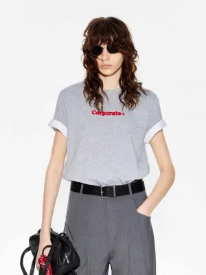 Front Letter Round Neck T-shirt elastic waistband V neck elegance