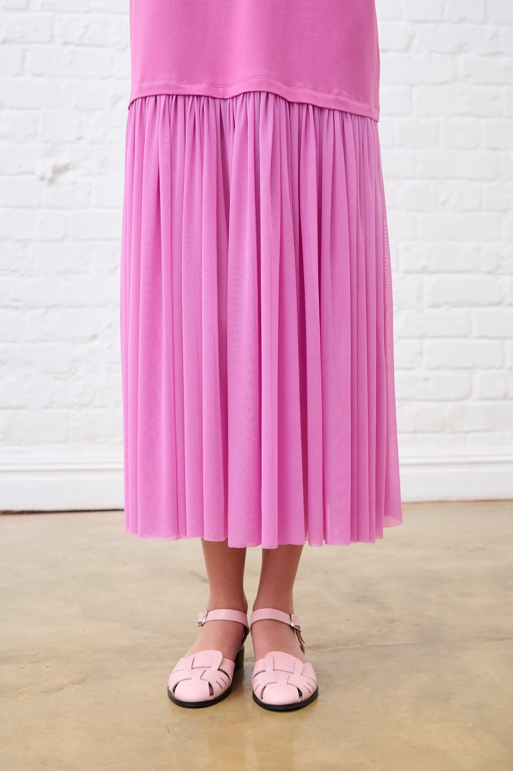 Raspberry Mesh Combo Tshirt Dress DoubleLayered Strong Glow