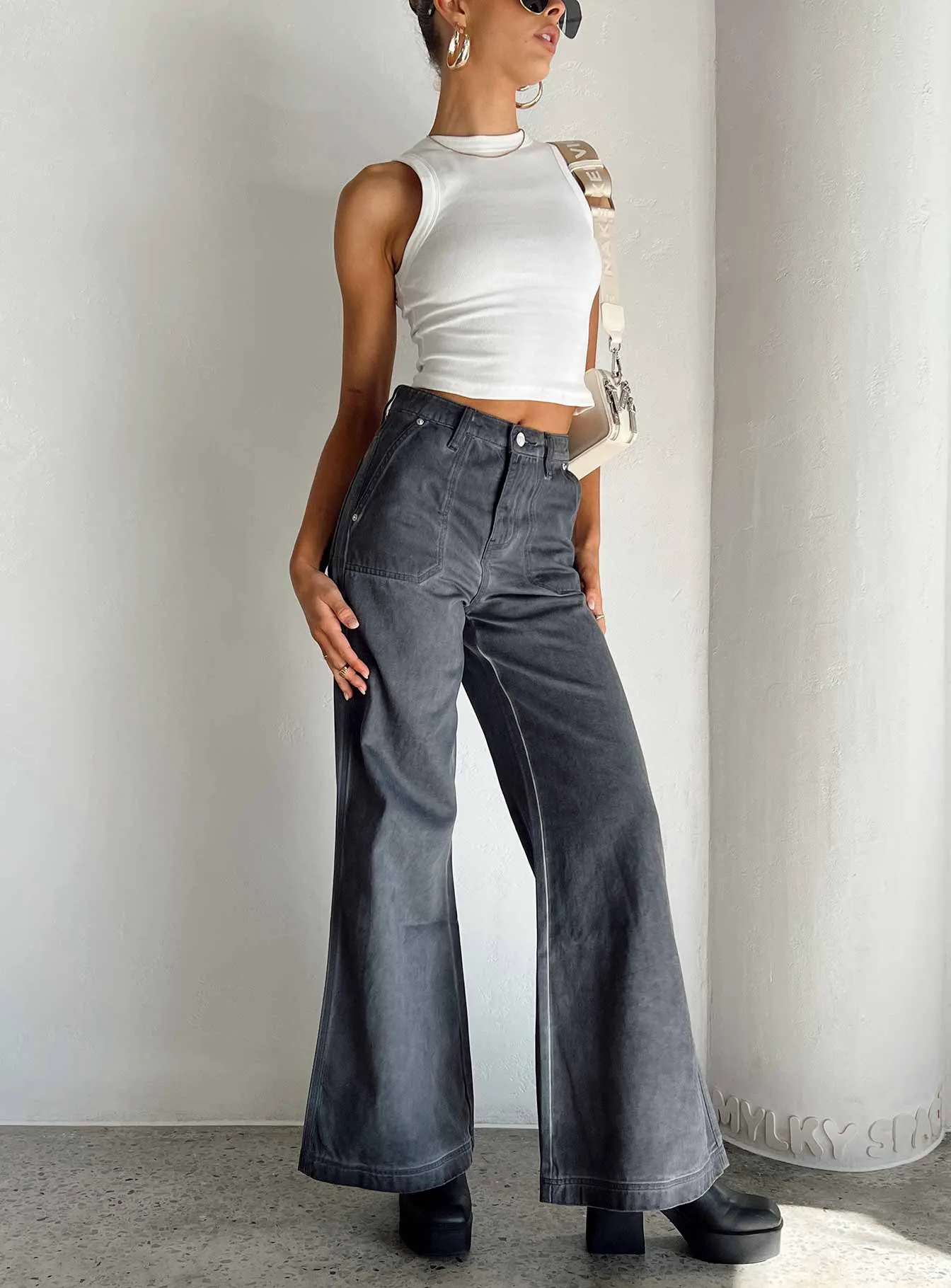 Dream Big Wide Leg Flare Jeans Denim Crisp Look