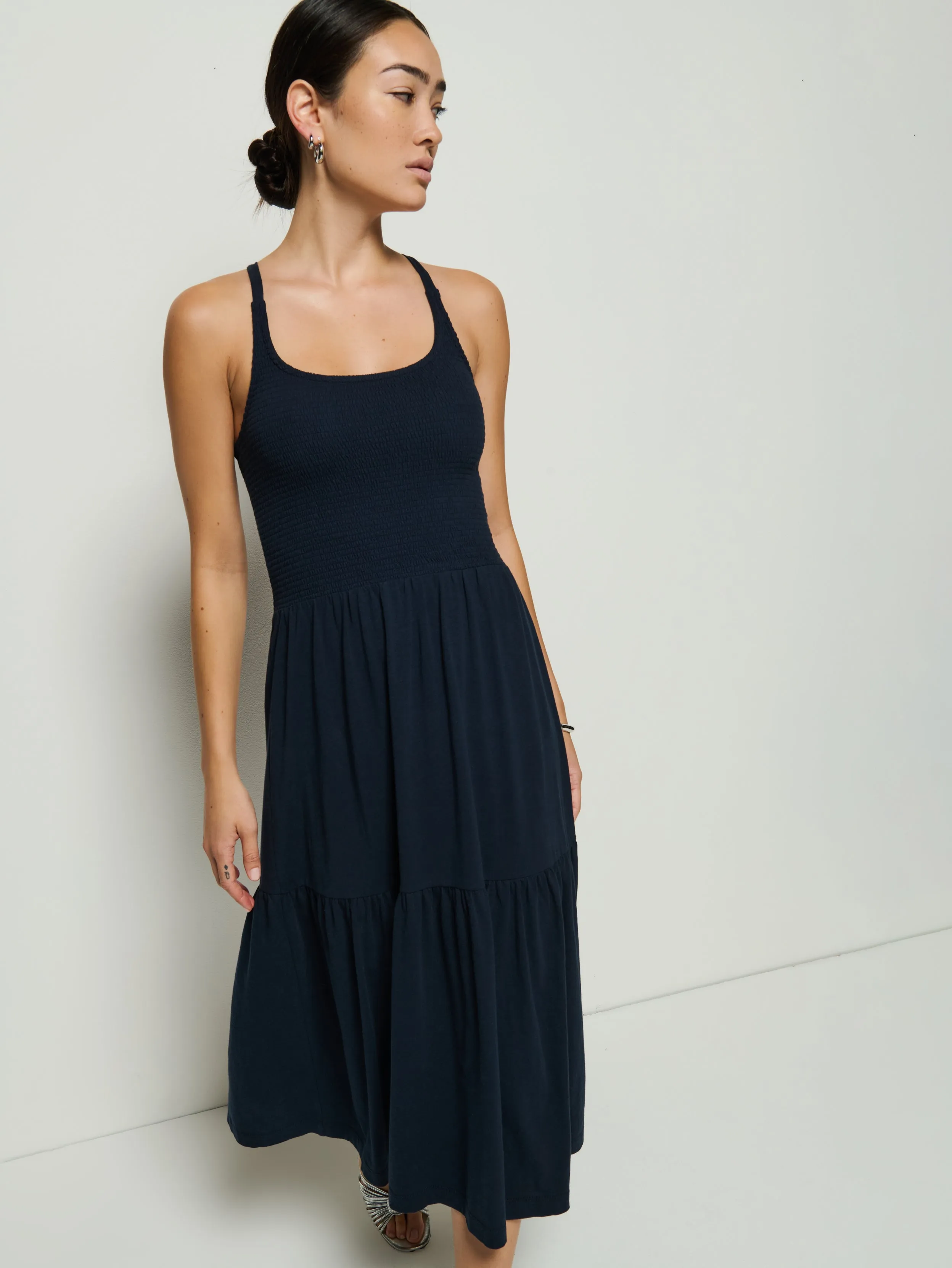 Sequin Glow Casual Comfort Penelope Smocked Midi