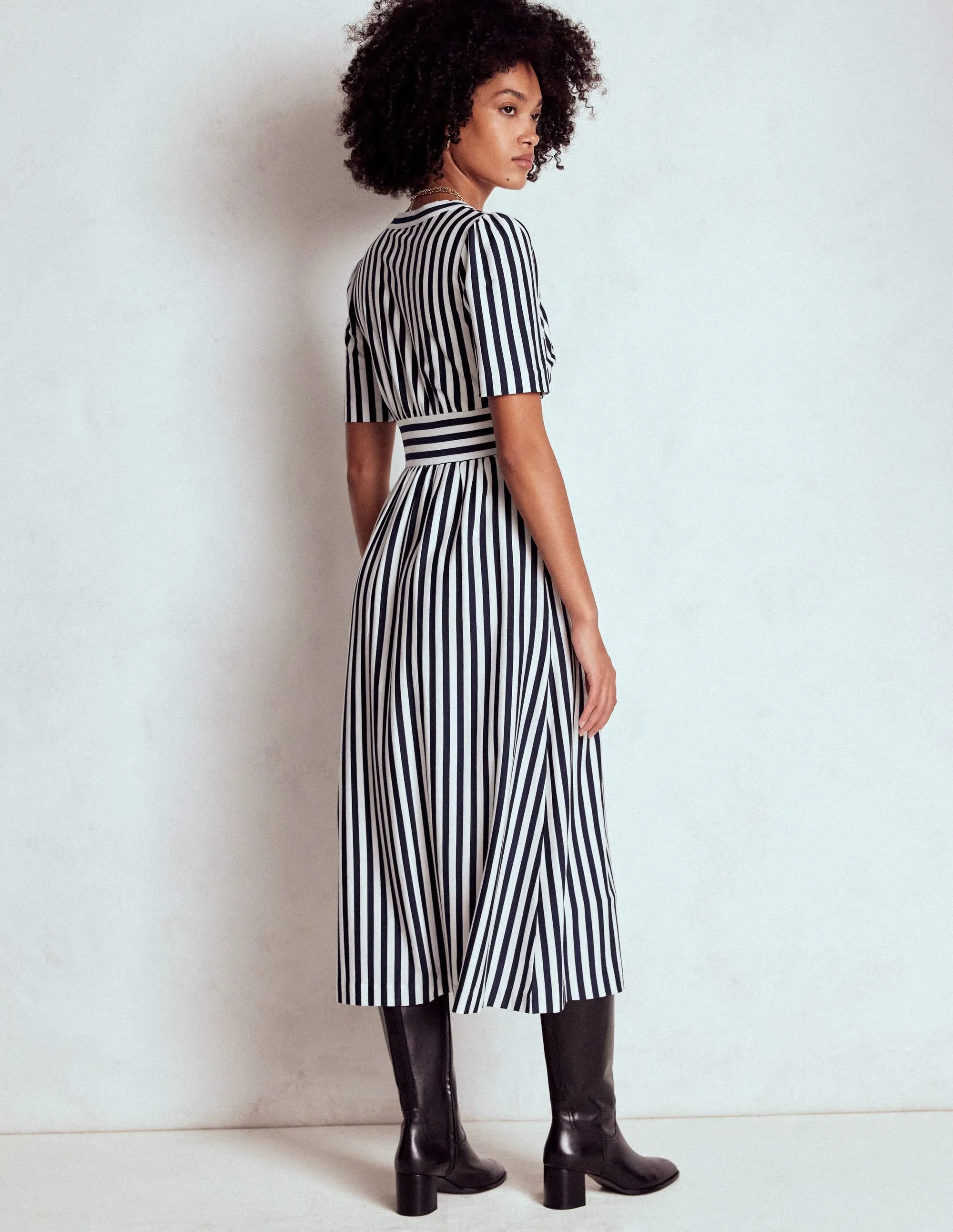 Street Chic Harbor Walk Natalia Jersey Tea Dress-French Navy, Ivory Stripe