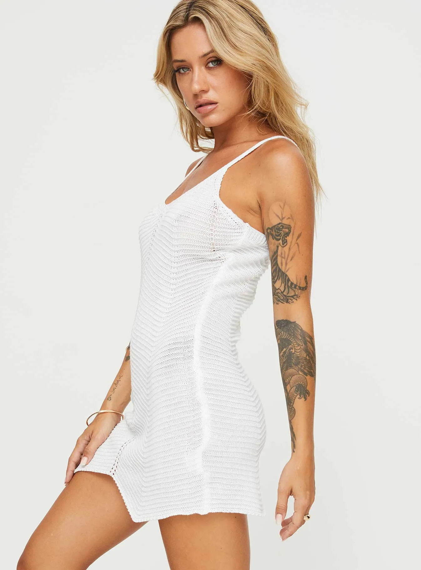 Galvez Knit Mini Dress White Youthful Vibe