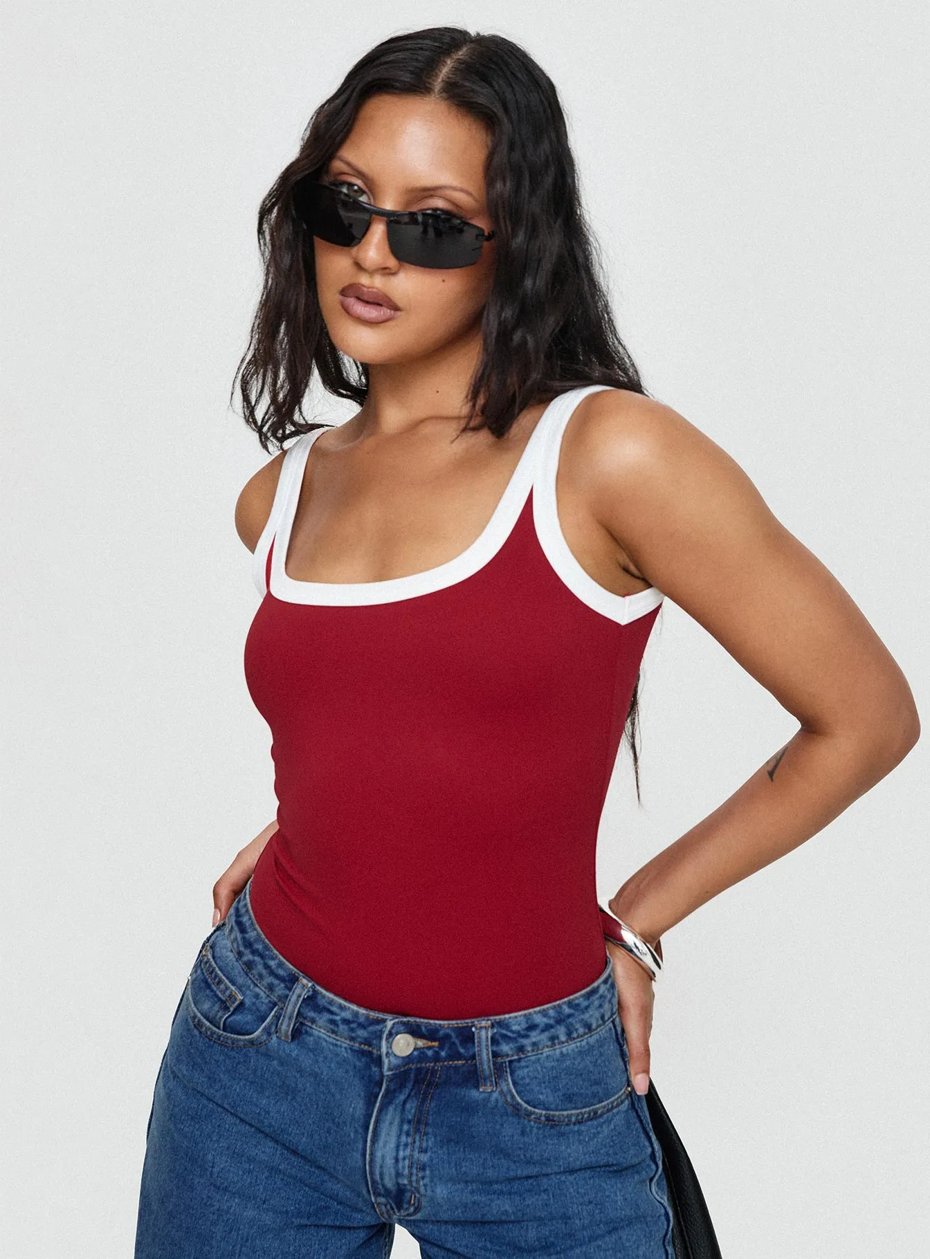 Astrea Bodysuit Red / White Travel Date Shopping Stylish