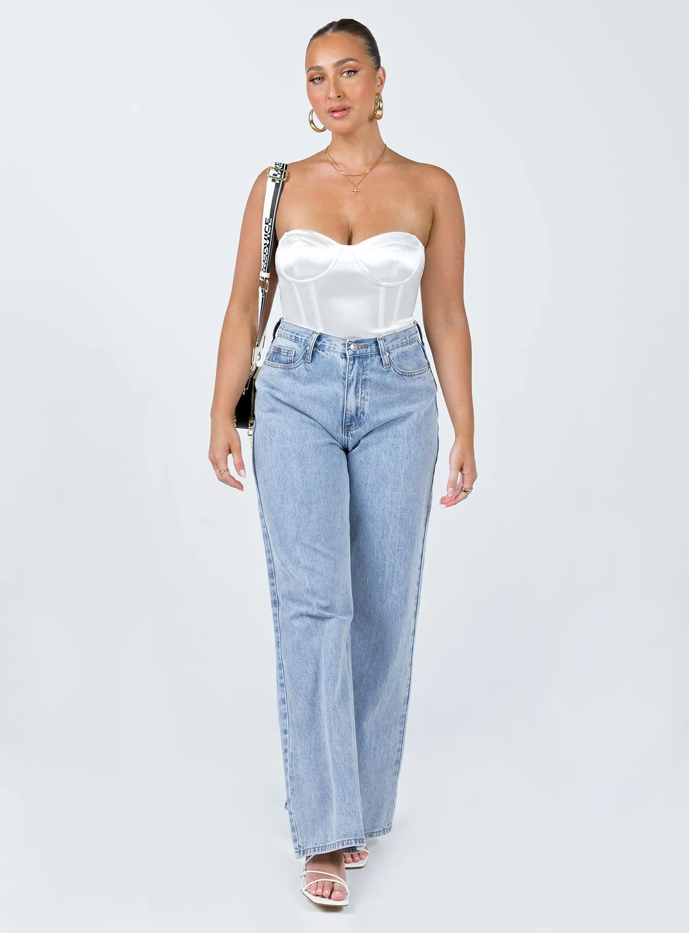 Vista Satin Bodysuit Ivory Fancy Comfy Holiday Dance