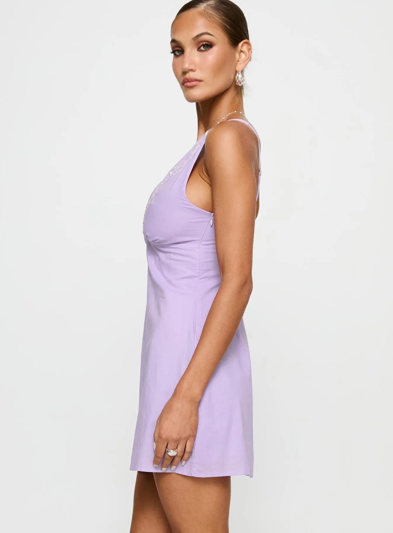 Florien Broderie Mini Dress Lilac / Lemon Coquette Feel