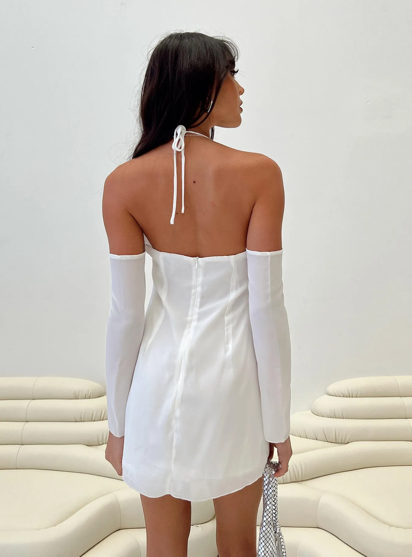 boho vibe Calusa Long Sleeve Mini Dress White