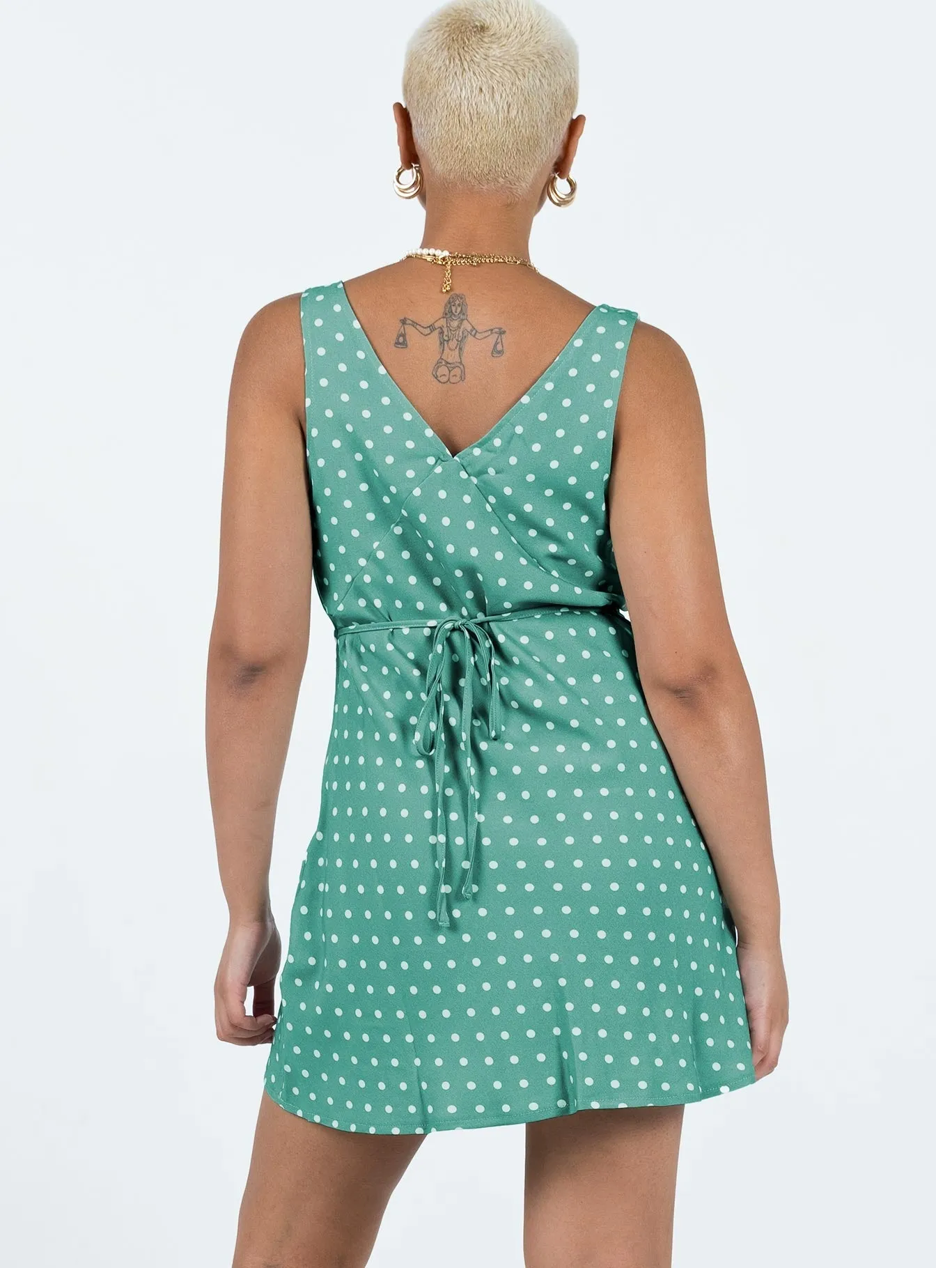 Scene Glow Nellie Mini Dress Green Polka Dot