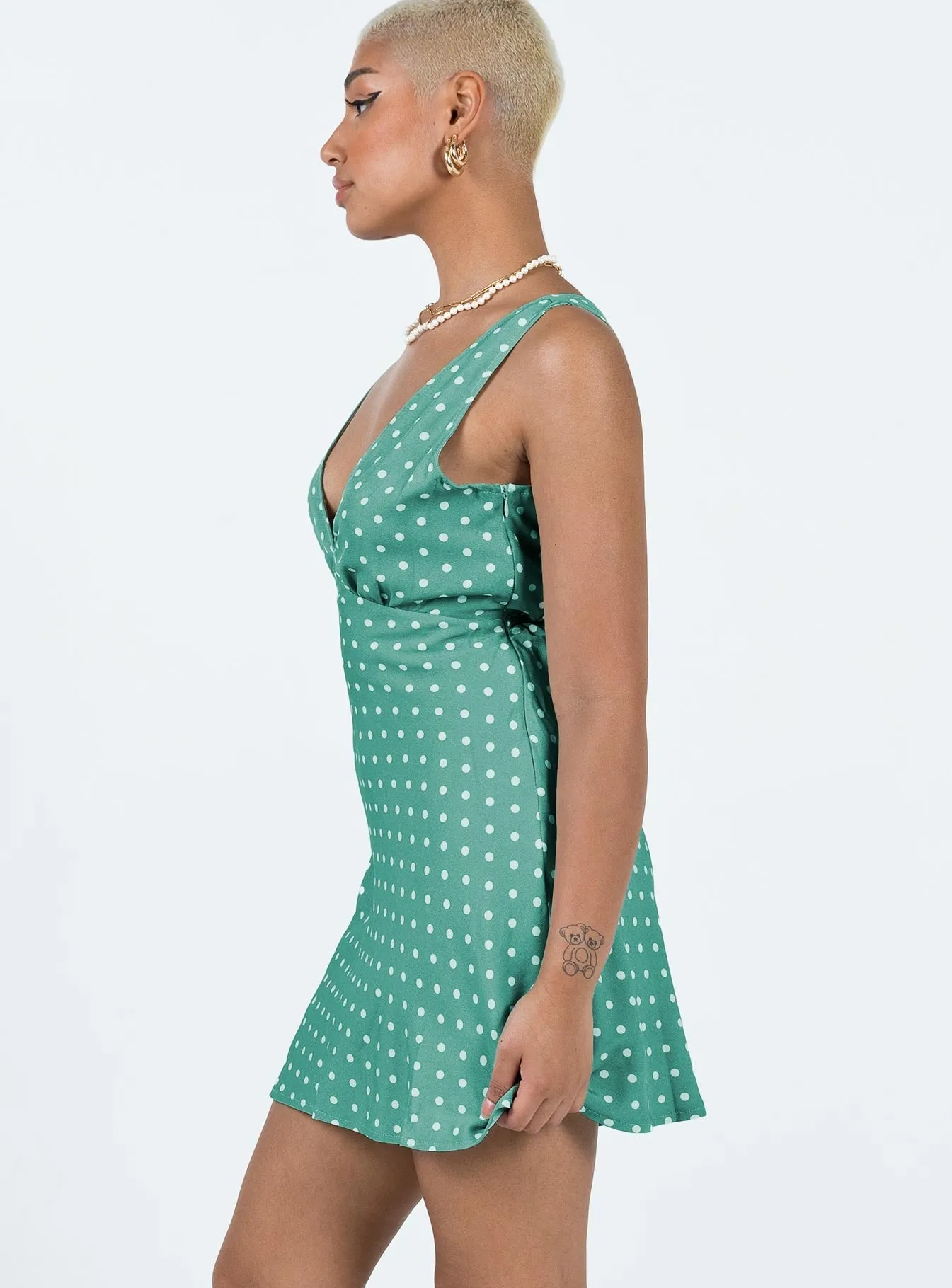 Nellie Mini Dress Green Polka Dot Summer Style