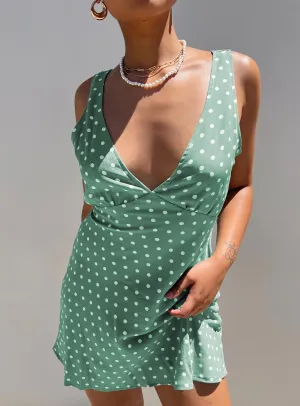 Lightweight Floral Fit Nellie Mini Dress Green Polka Dot
