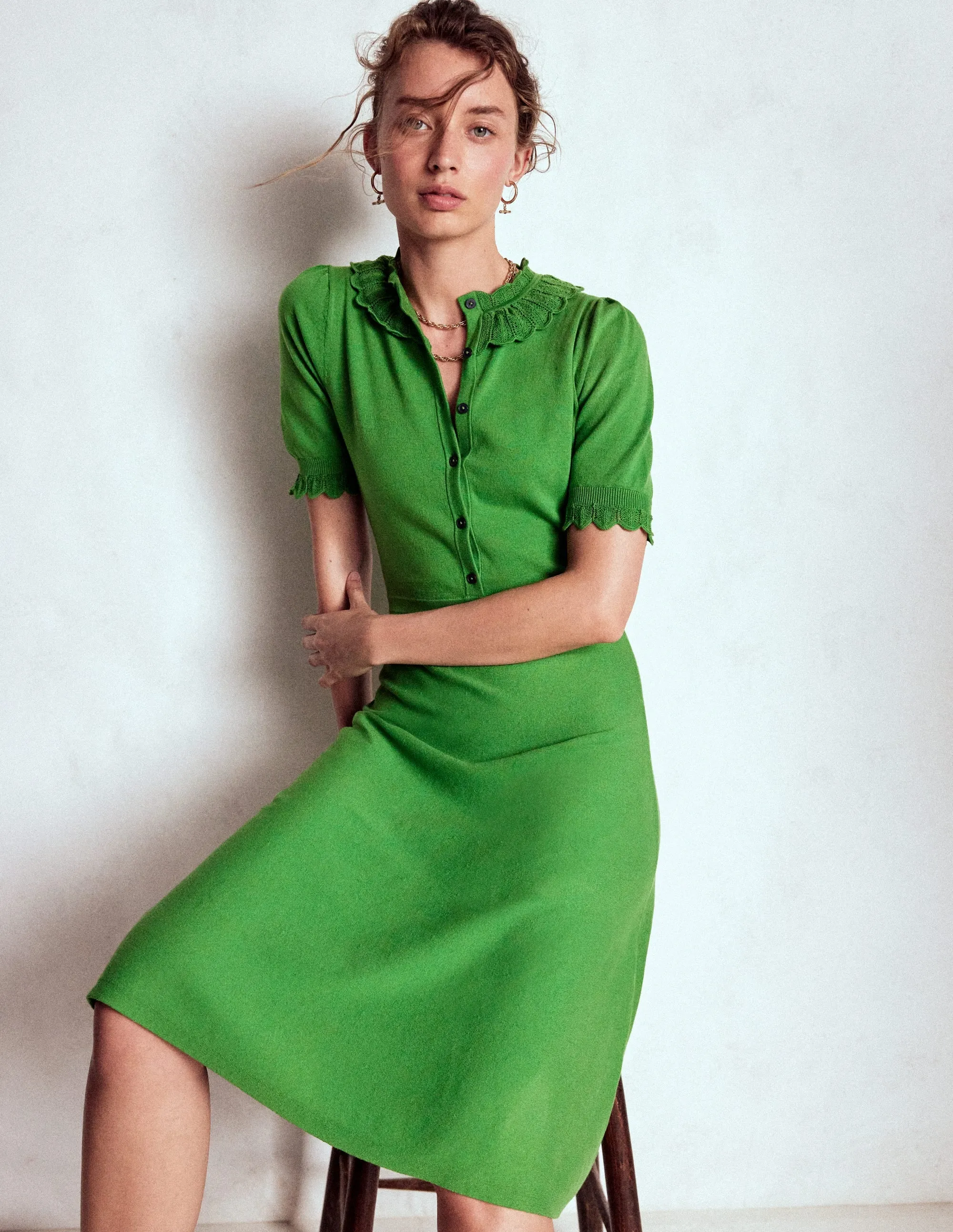 Melina Ruffle Knitted Dress-Paradise Green Leaf Fall Casual Fashion