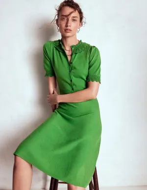 Melina Ruffle Knitted Dress-Paradise Green Leaf Fall Casual Fashion