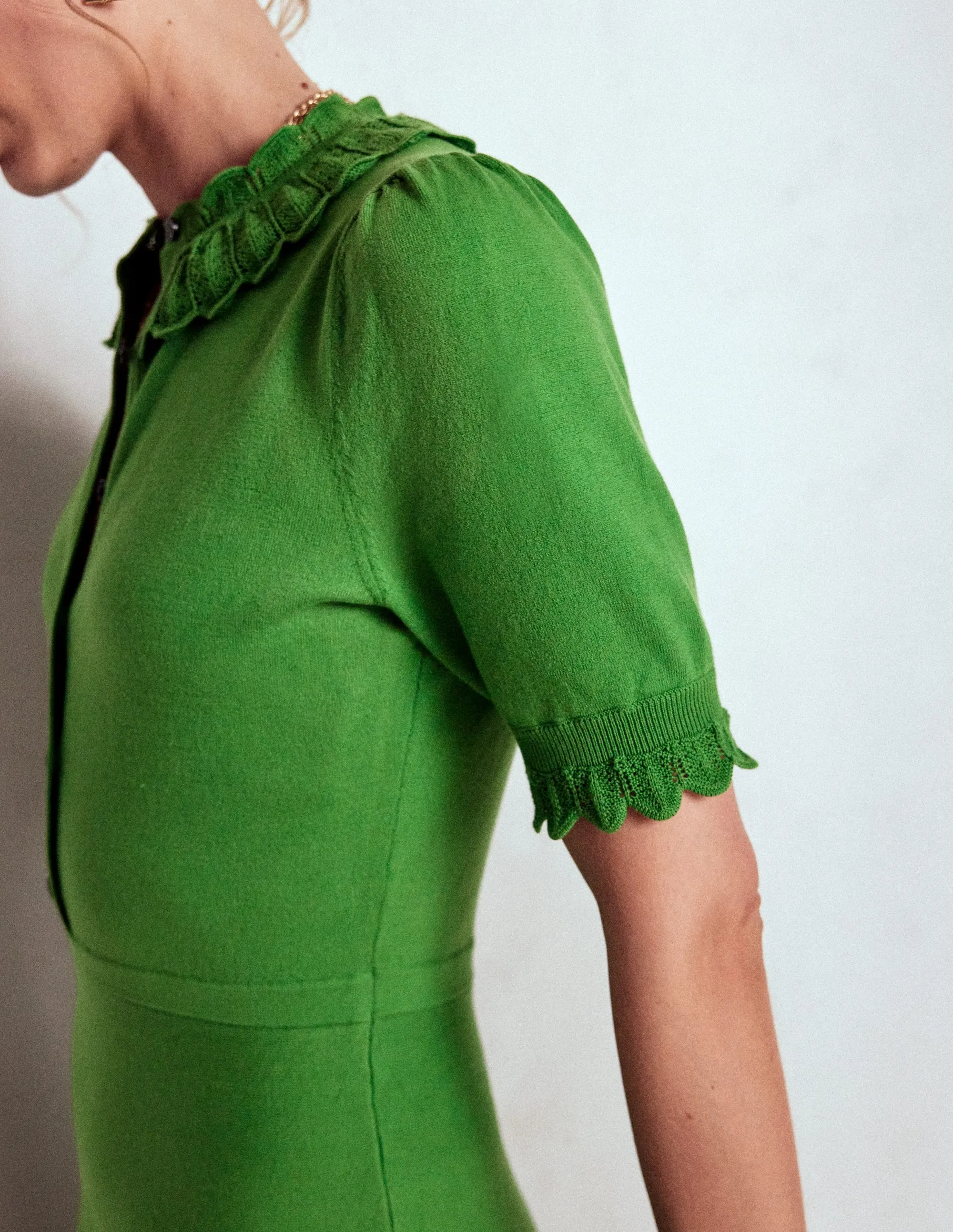 Casual Style Train Gate Melina Ruffle Knitted Dress-Paradise Green