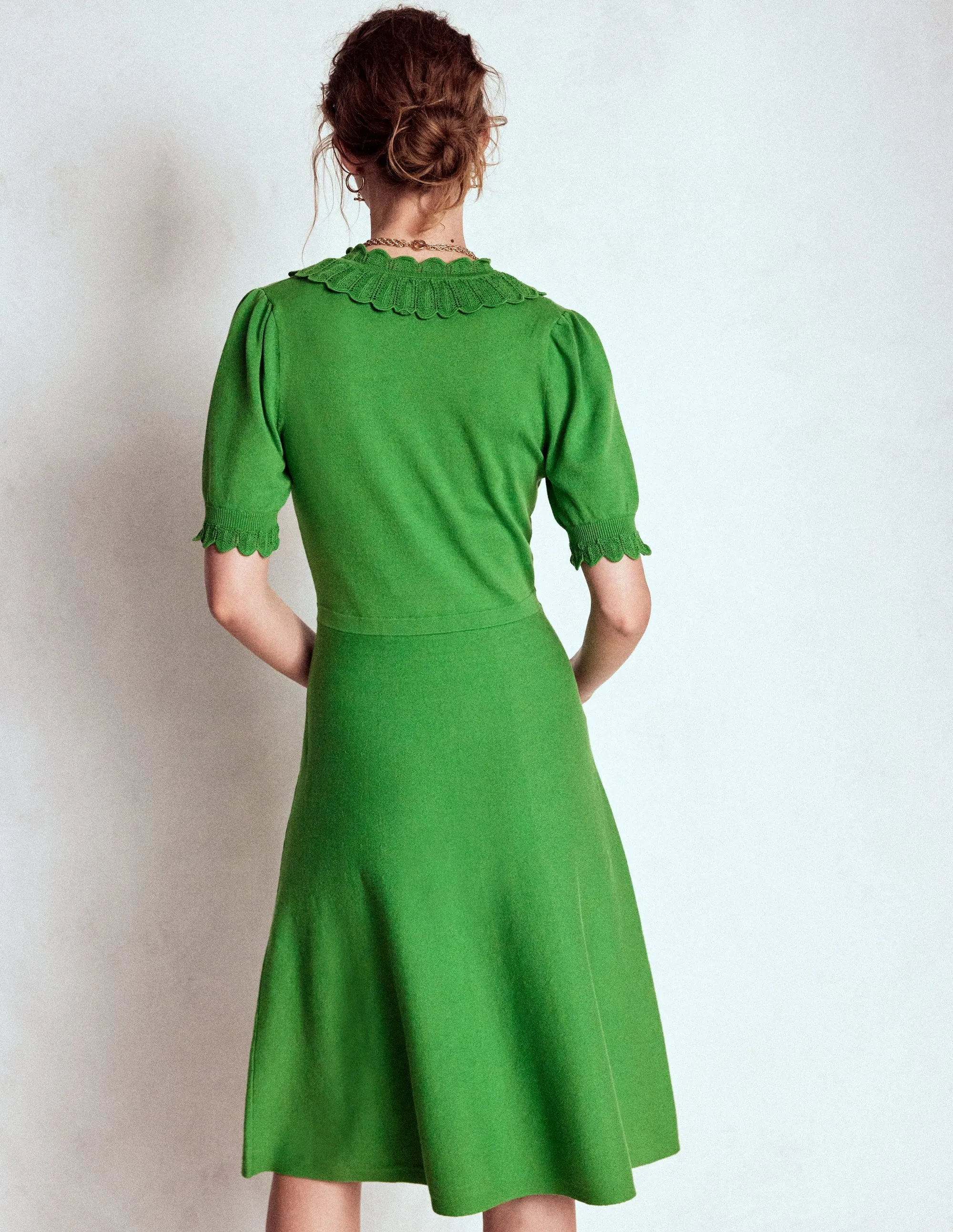 Melina Ruffle Knitted Dress-Paradise Green Seasonal Fashion A-line midi dress