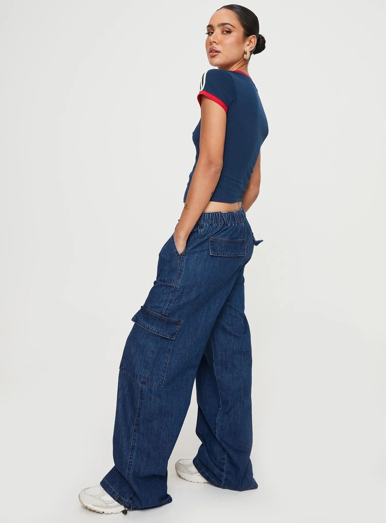 Stop & Stare Cargo Jeans Mid Wash Lightweight Feel