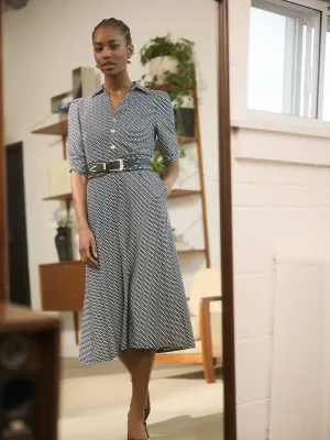 Geo Print Button-Front Midi Dress With Pockets Busy Mom