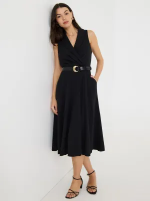 Sleeveless Crossover A-Line Midi Dress Autumn Stroll Day Off Style
