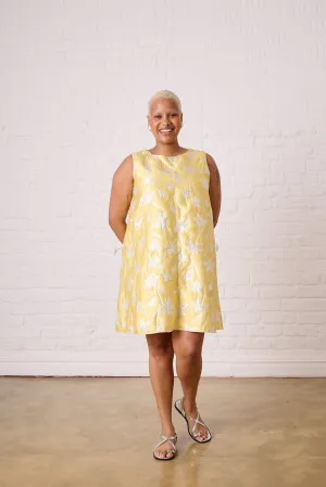 River Core Yellow Brocade Swing Dress