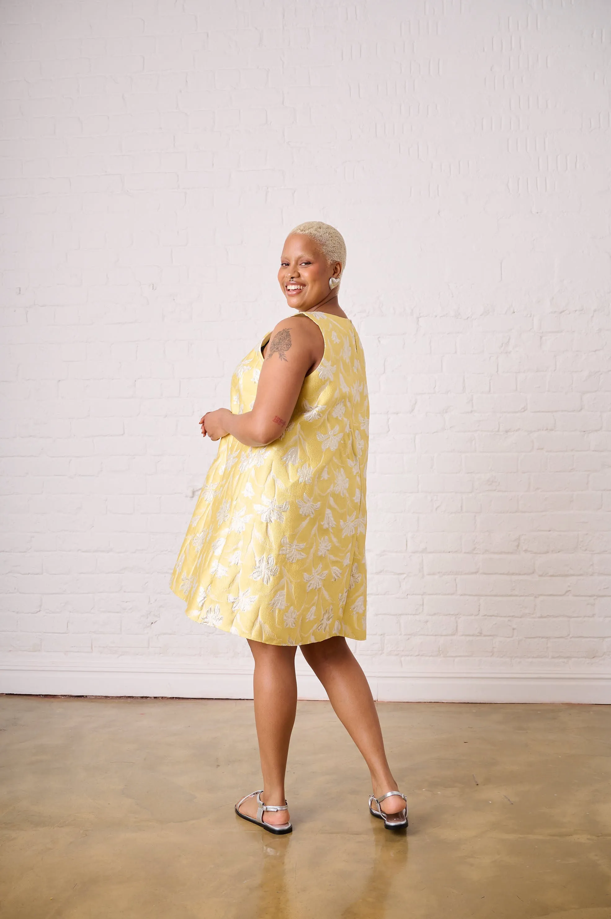 Grace Ease NoSlipTrims Yellow Brocade Swing Dress