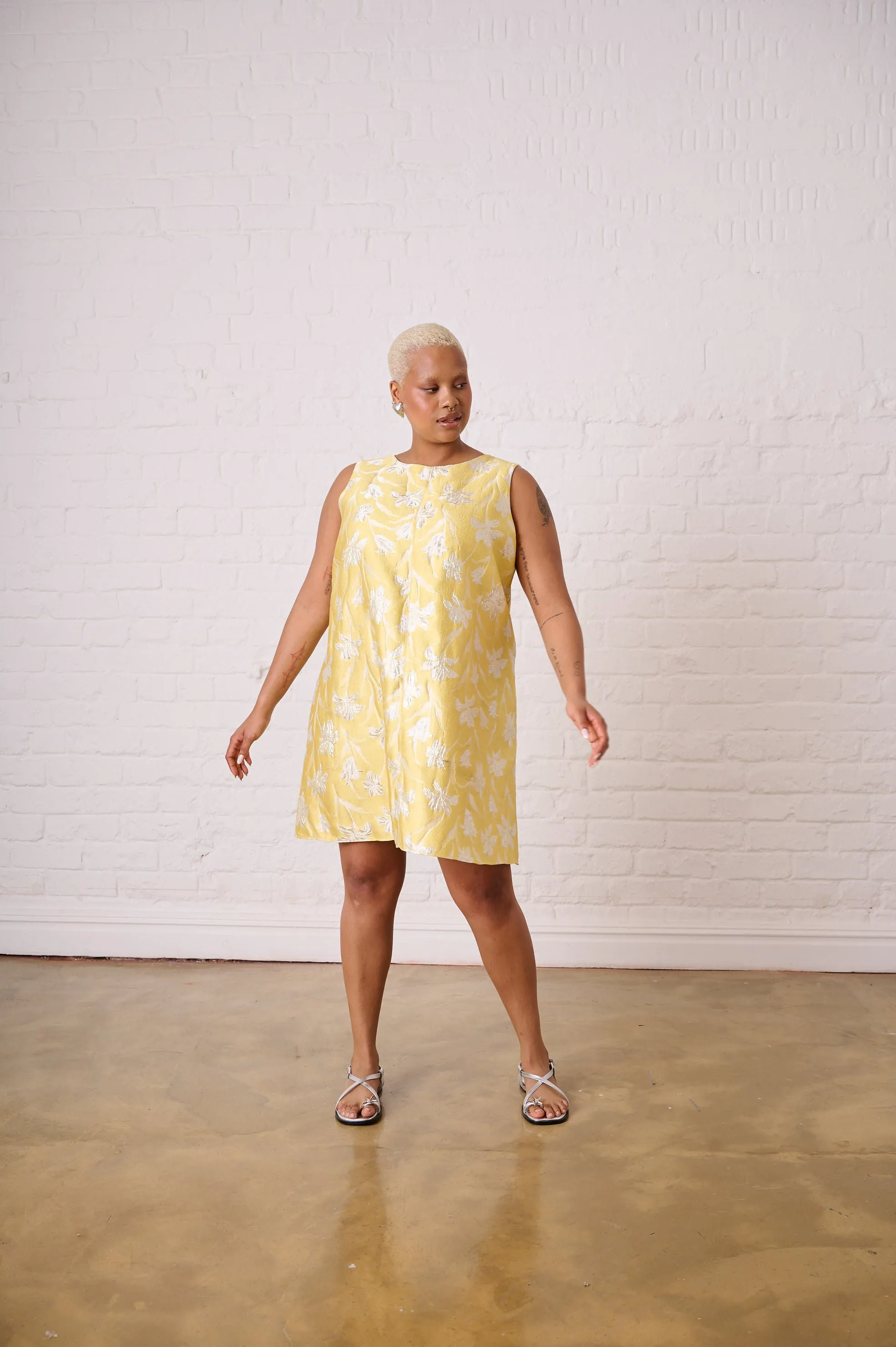 Trust Glow QuickReleaseClosures Yellow Brocade Swing Dress