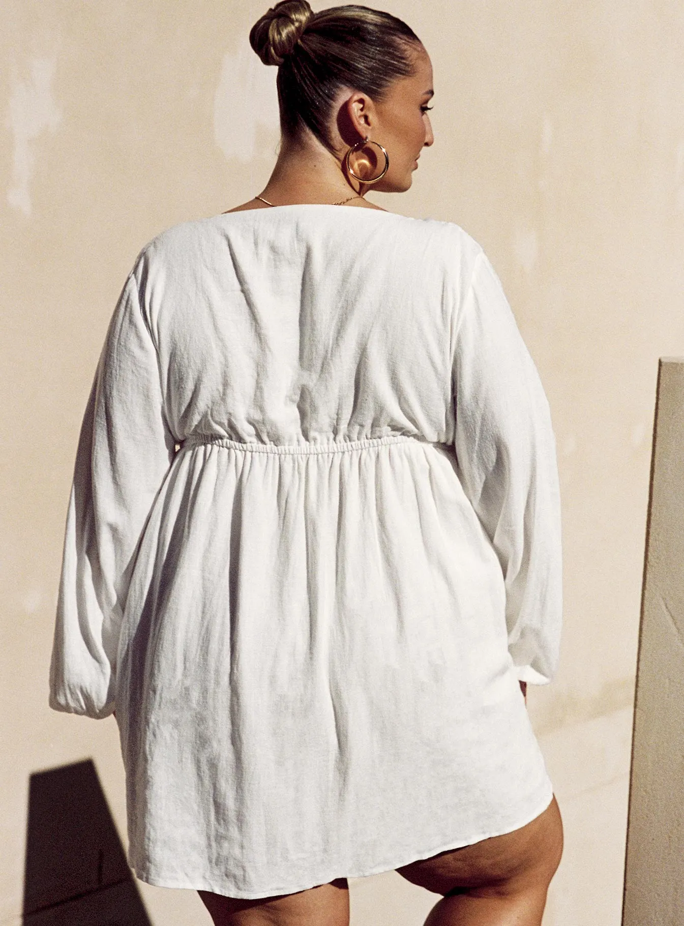 Nena Linen Blend Mini Dress White Curve Chic Silhouette