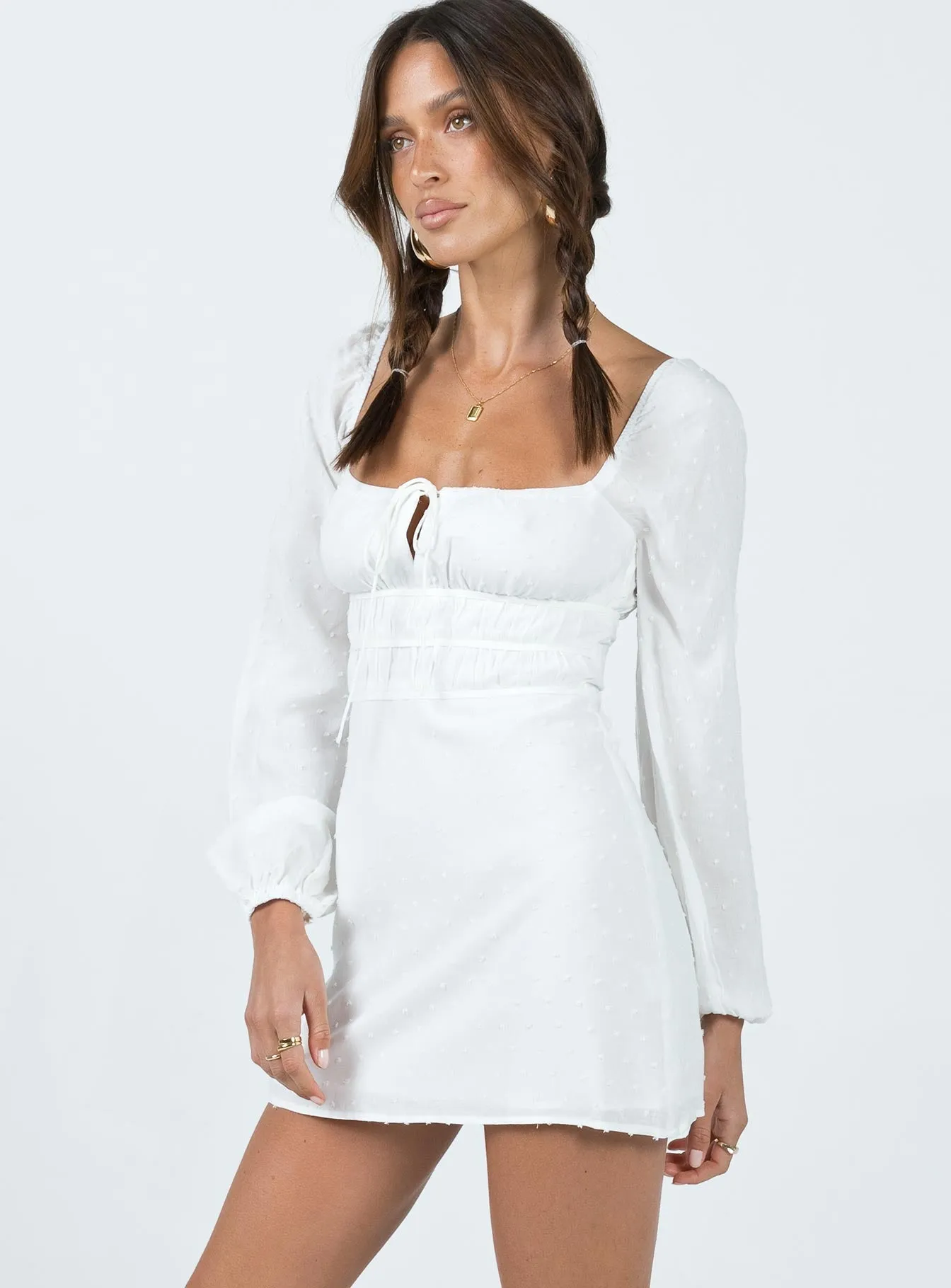 Loreli Long Sleeve Mini Dress White Effortless chic mini Shine Star