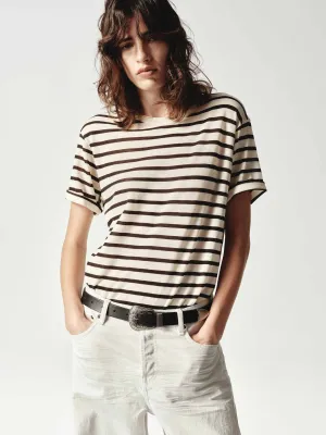 Flexible Ribbed Neckline Urban Trend Classic Striped Wool Top