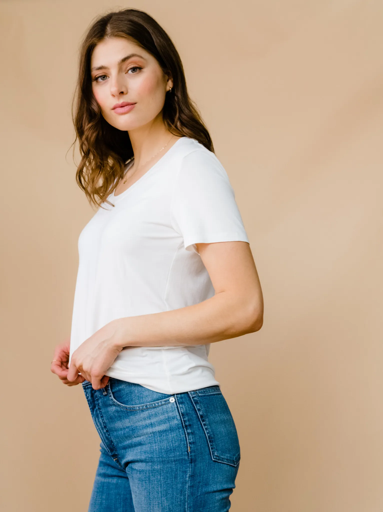 GentleWaistband Elegant Glow Mae Drapey Tee - White