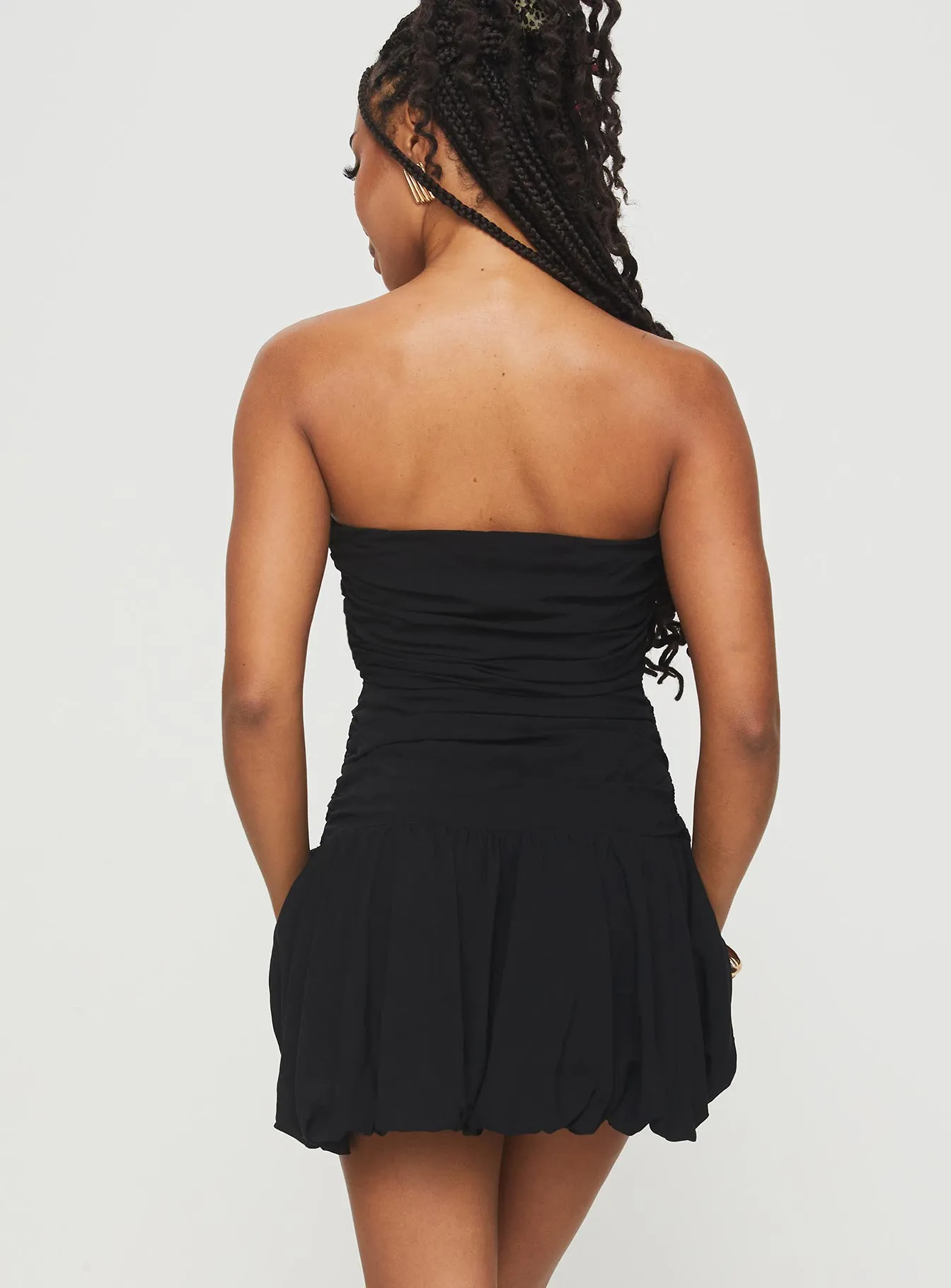Simple yet chic mini Glamour Girl Strapless Bubble Hem Mini Dress Black