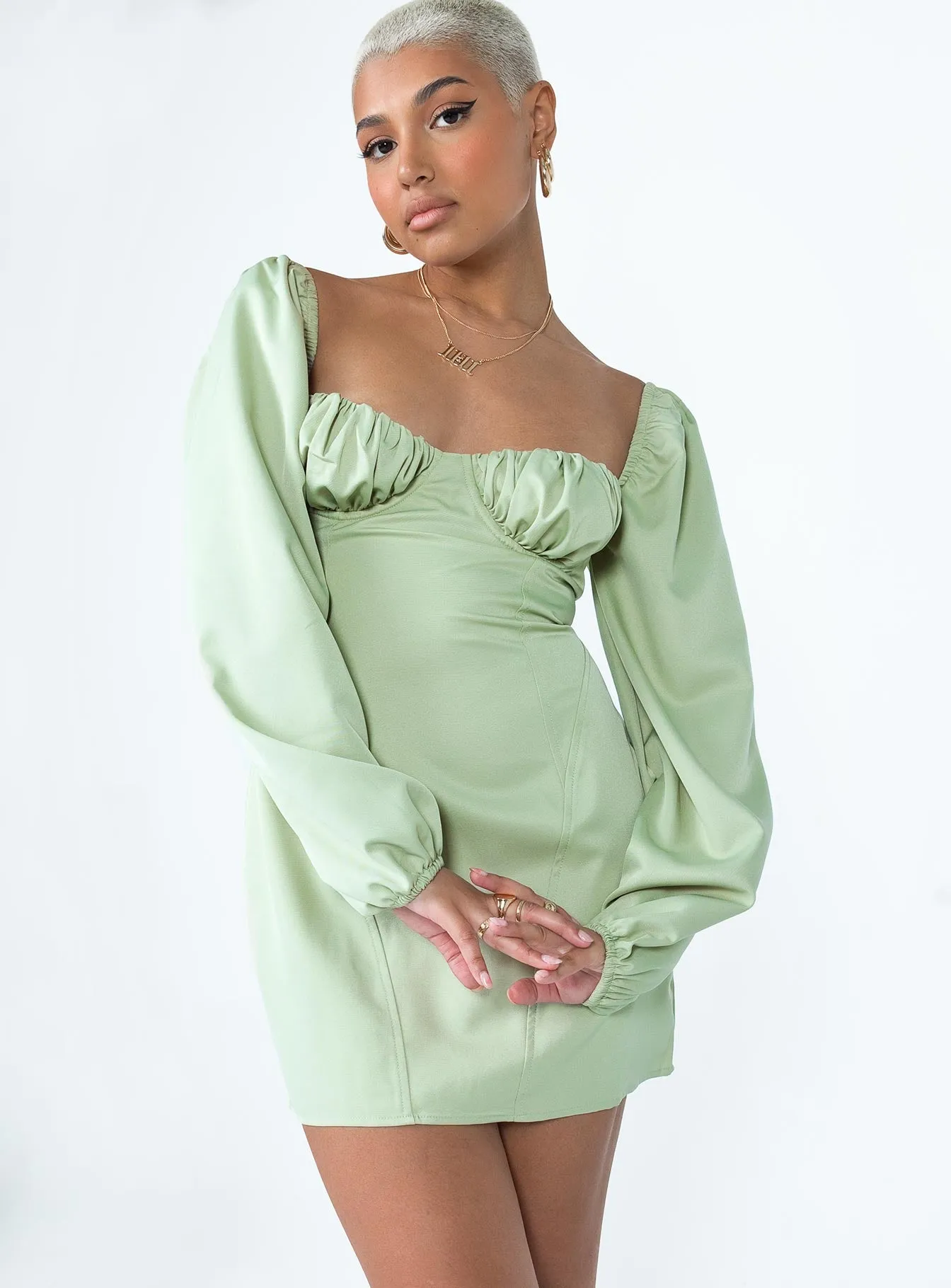 Weekend Style Soft Touch Be Mine Long Sleeve Mini Dress Green
