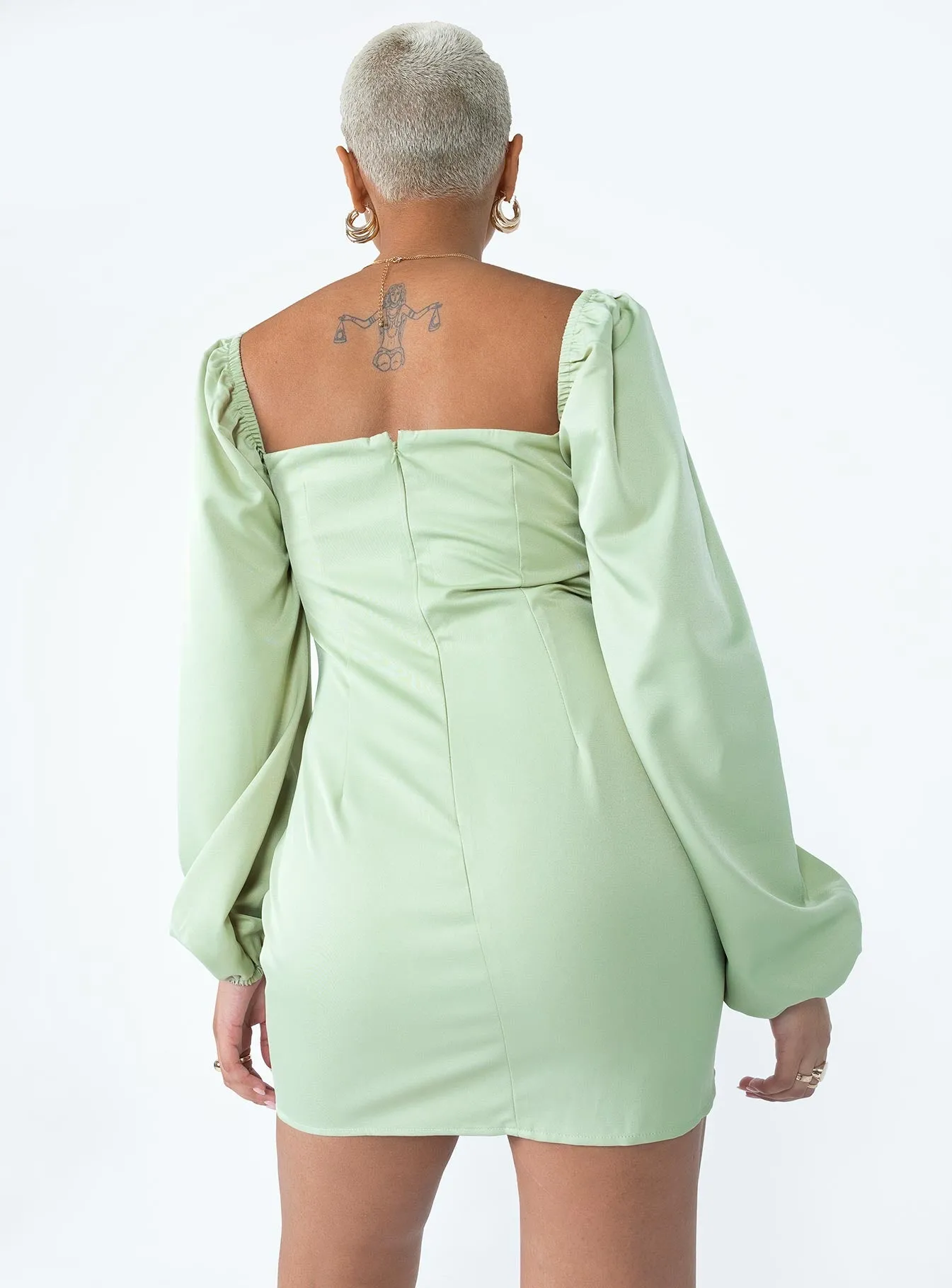 Easy-to-style mini gown Be Mine Long Sleeve Mini Dress Green