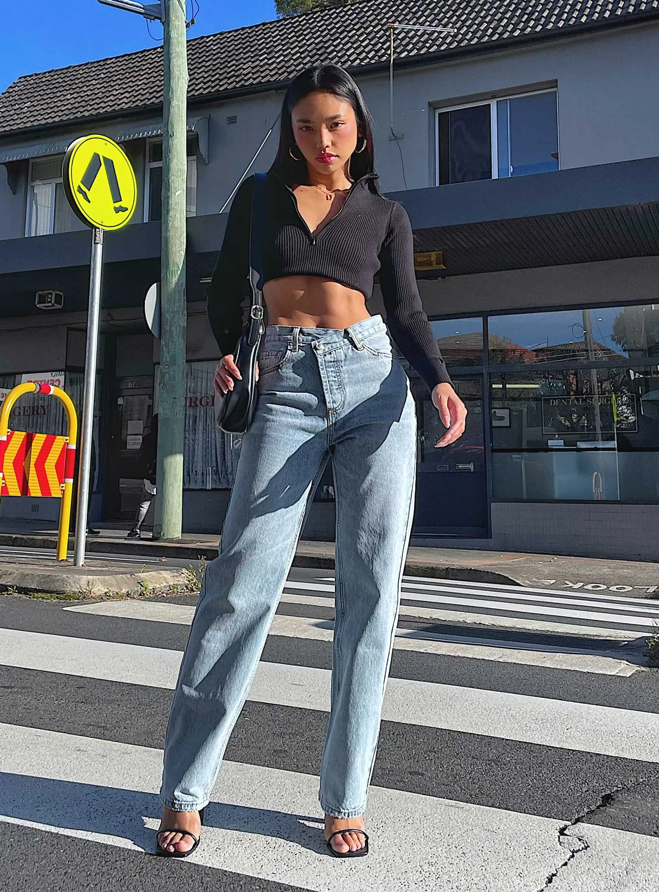 Casual Staple Fashion Lover Youth Style Smooth Holly Asymmetric Straight Leg Jean Light Wash Denim Petite